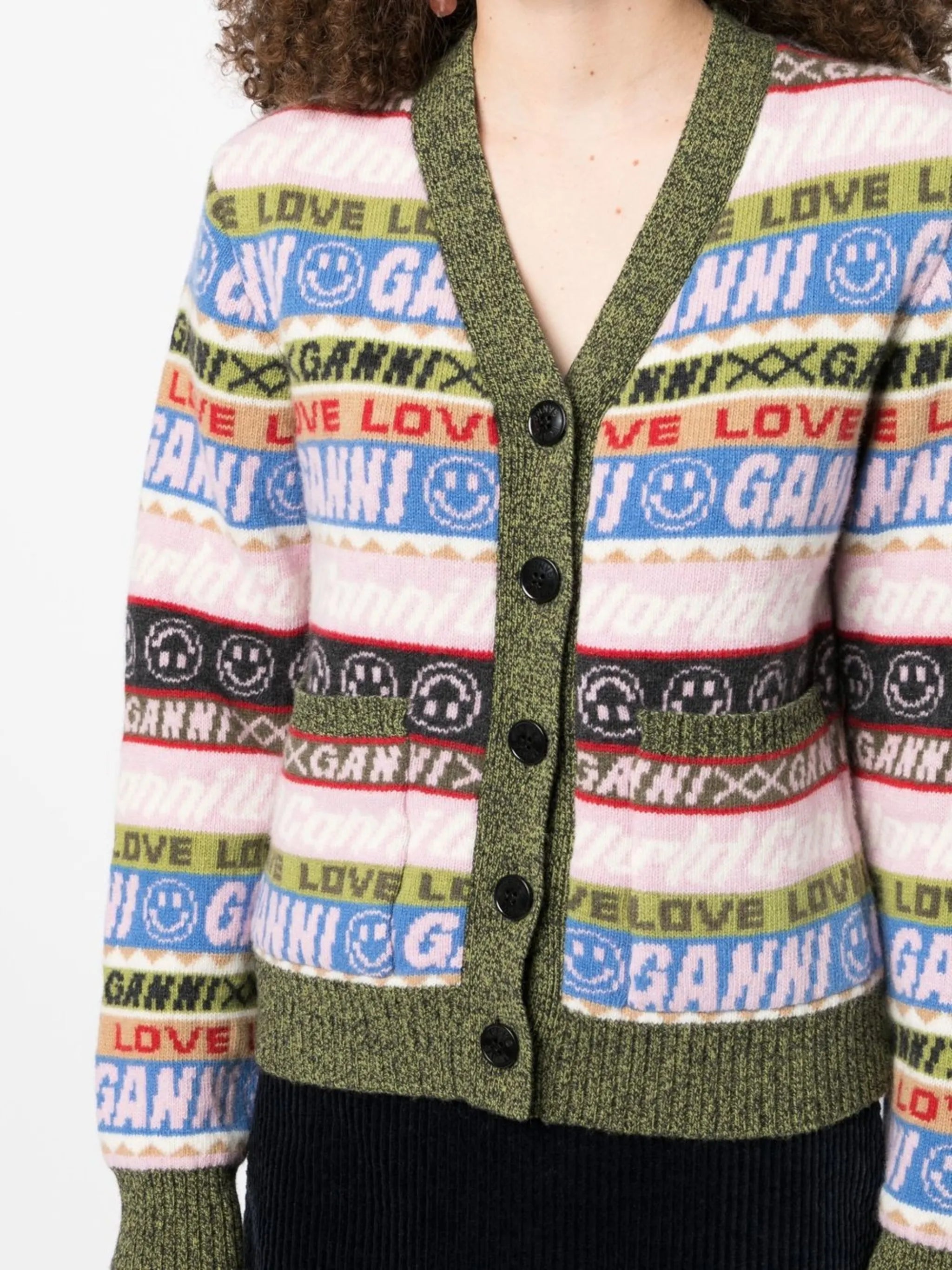 Graphic V-neck knitted cardigan