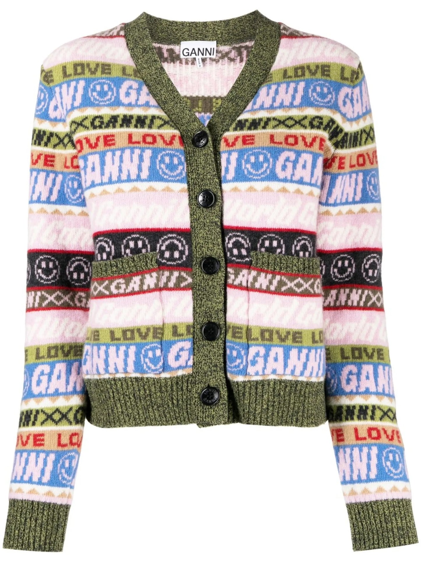 Graphic V-neck knitted cardigan