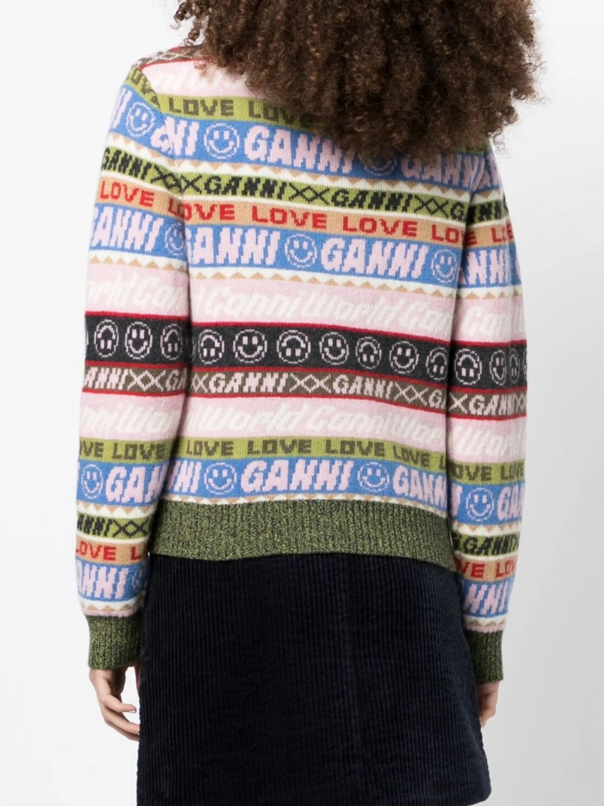 Graphic V-neck knitted cardigan