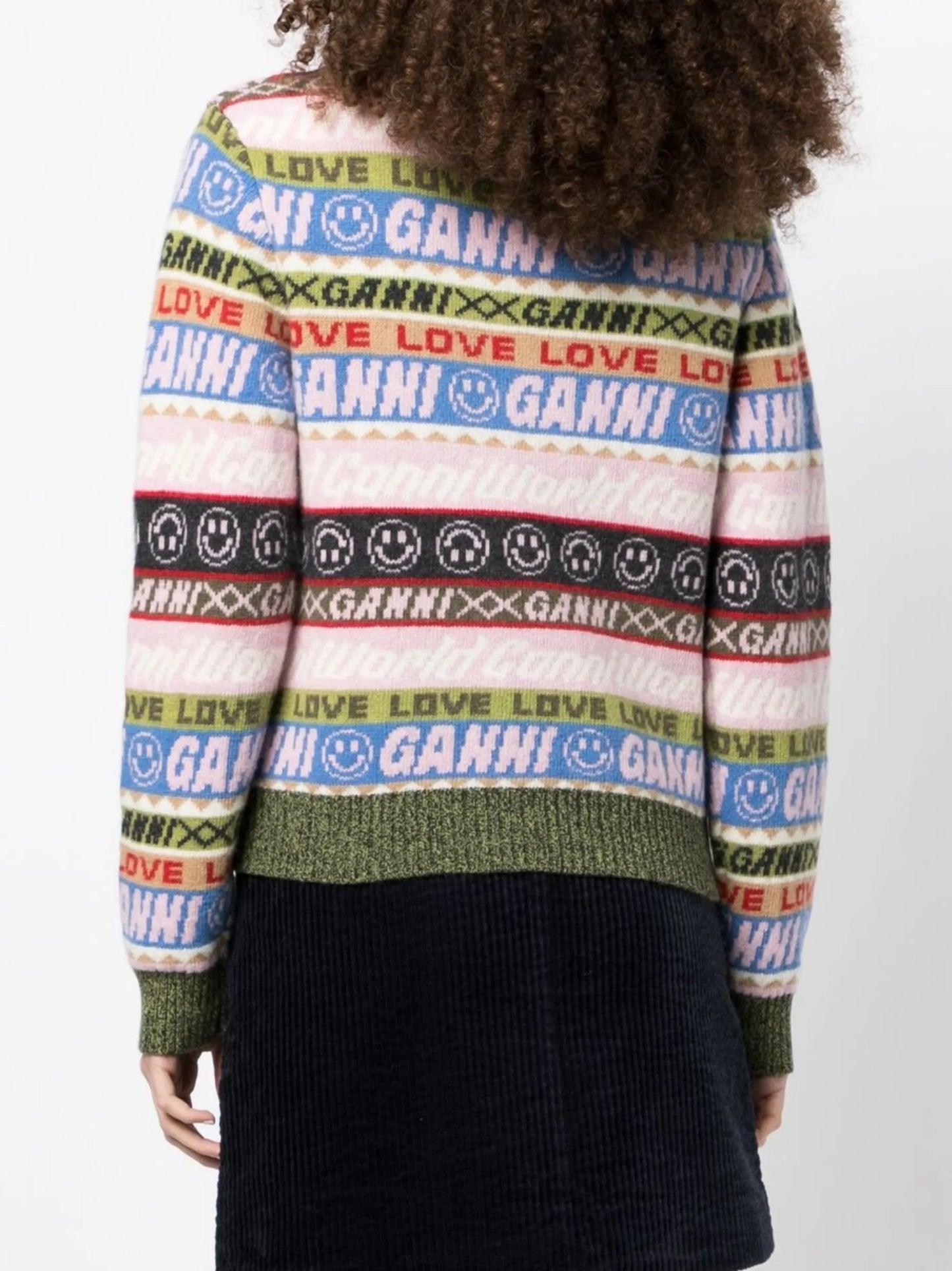 Graphic V-neck knitted cardigan