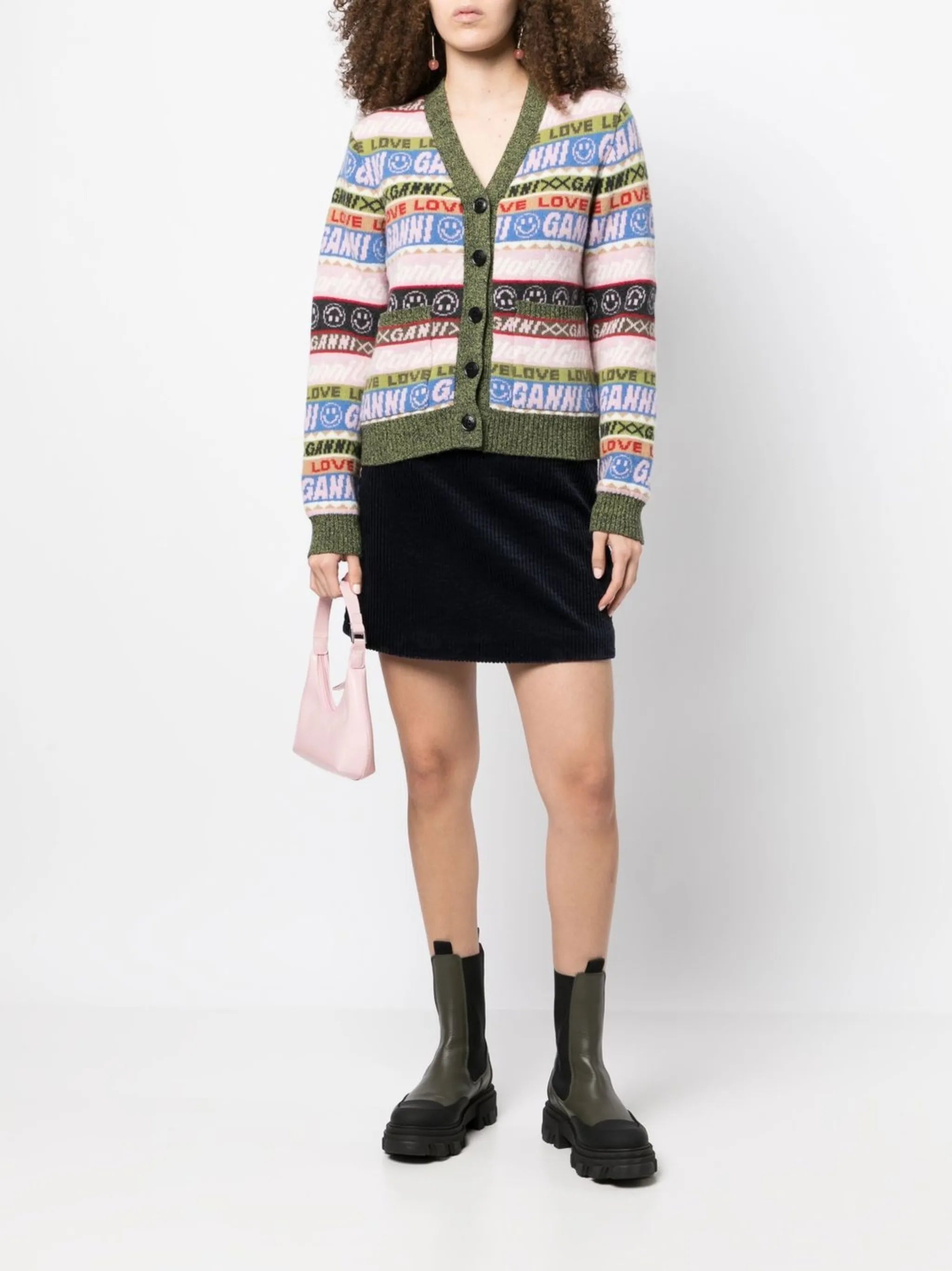 Graphic V-neck knitted cardigan