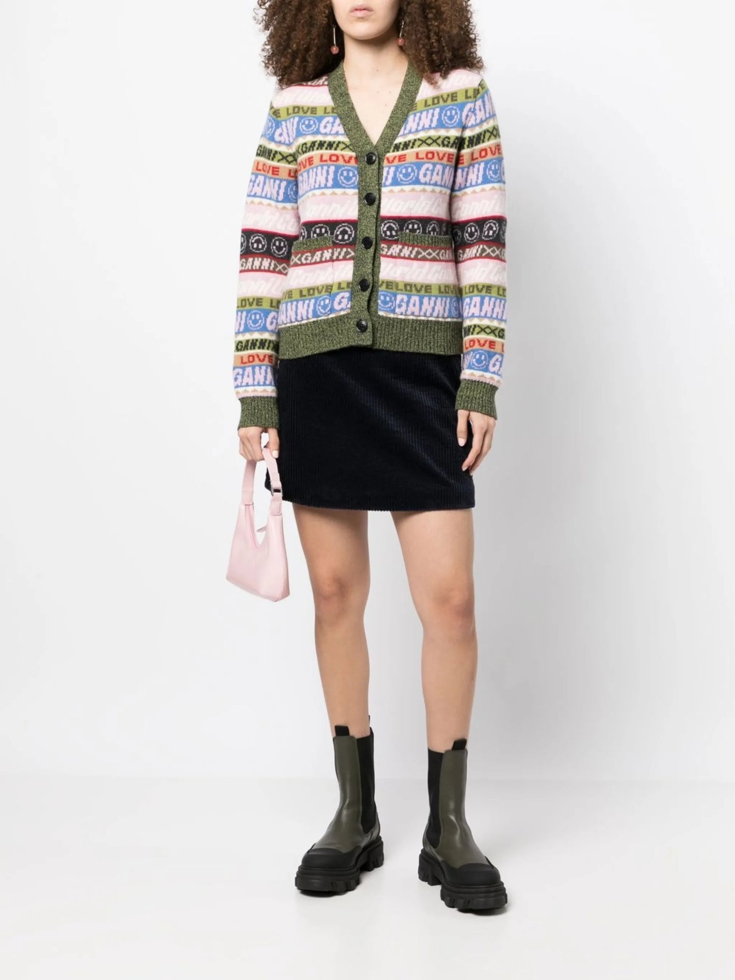 Graphic V-neck knitted cardigan