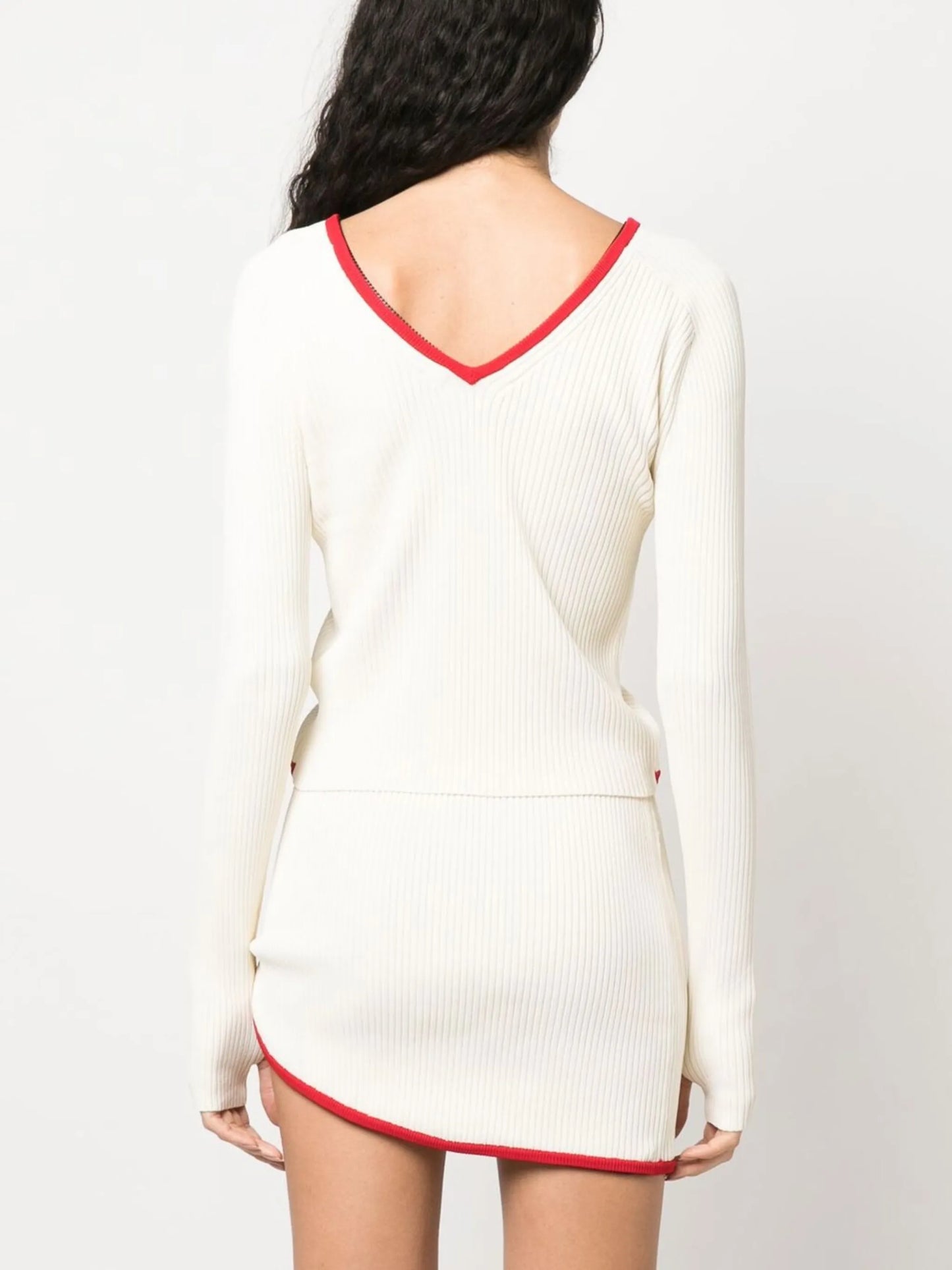 contrast-trim ribbed-knit cardigan