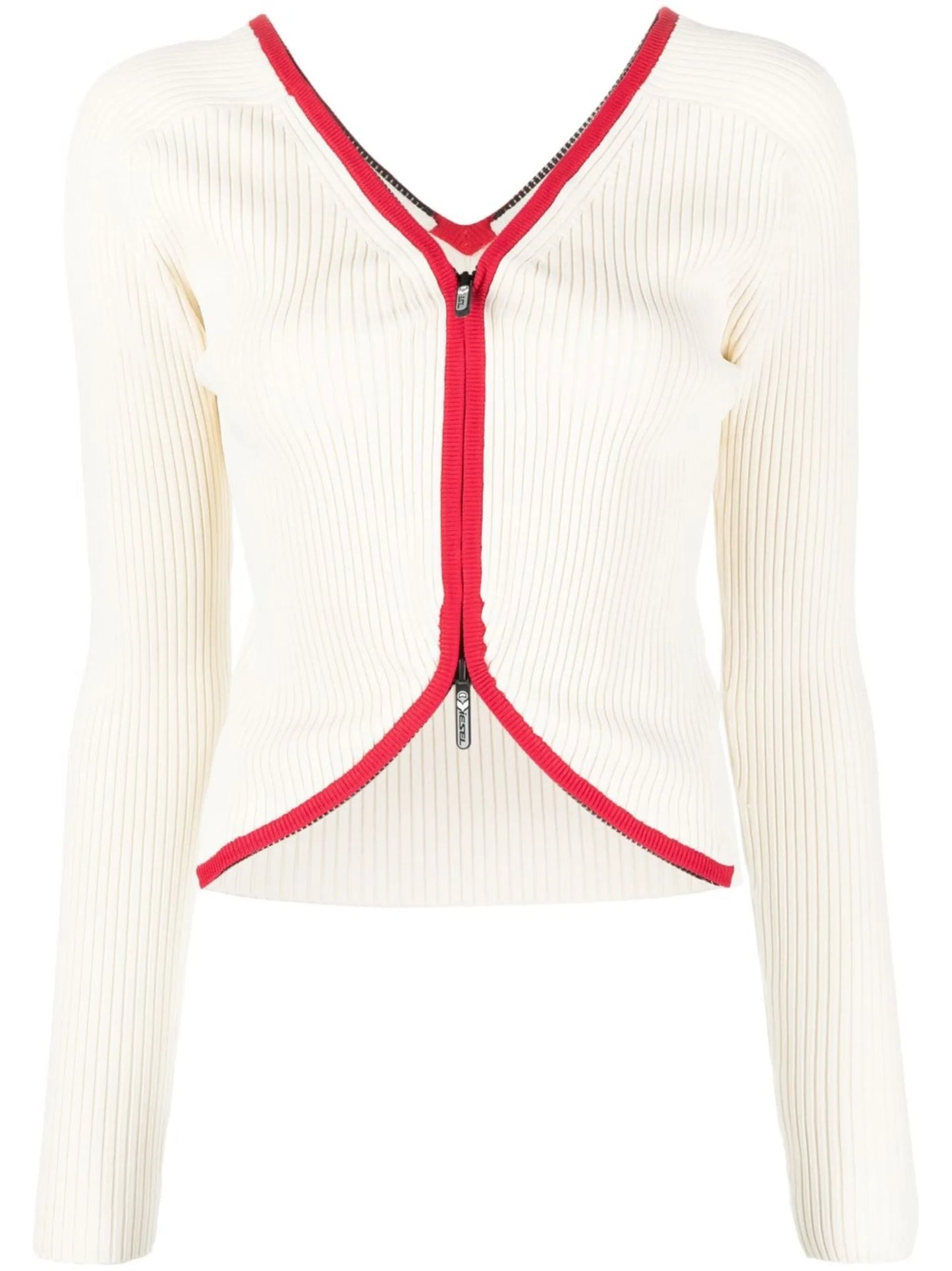 contrast-trim ribbed-knit cardigan