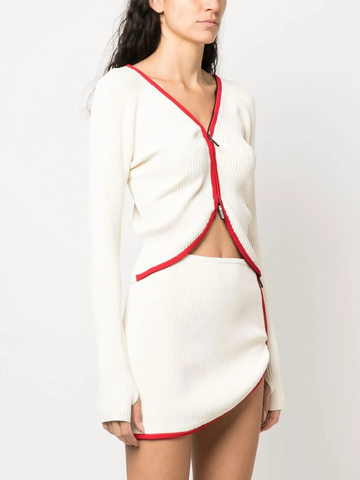 contrast-trim ribbed-knit cardigan