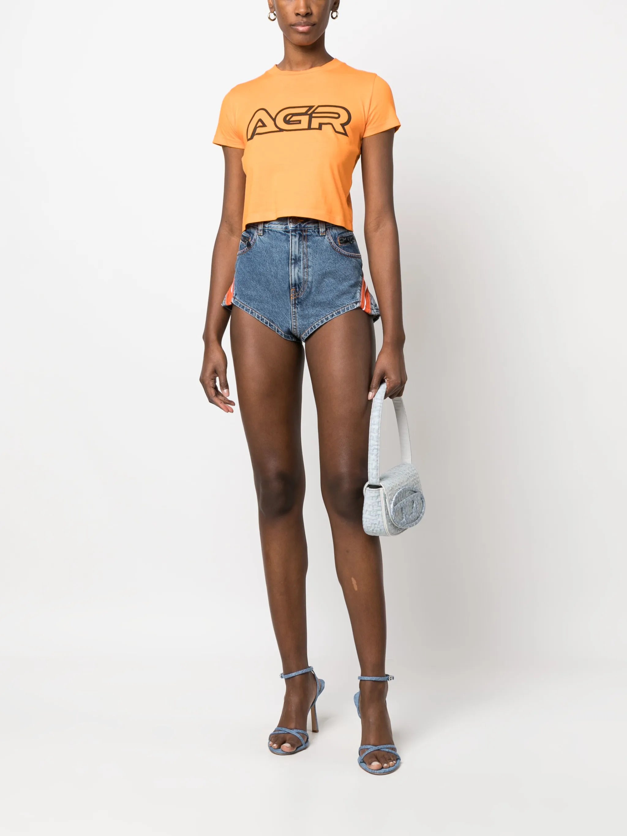 high-waist denim mini shorts