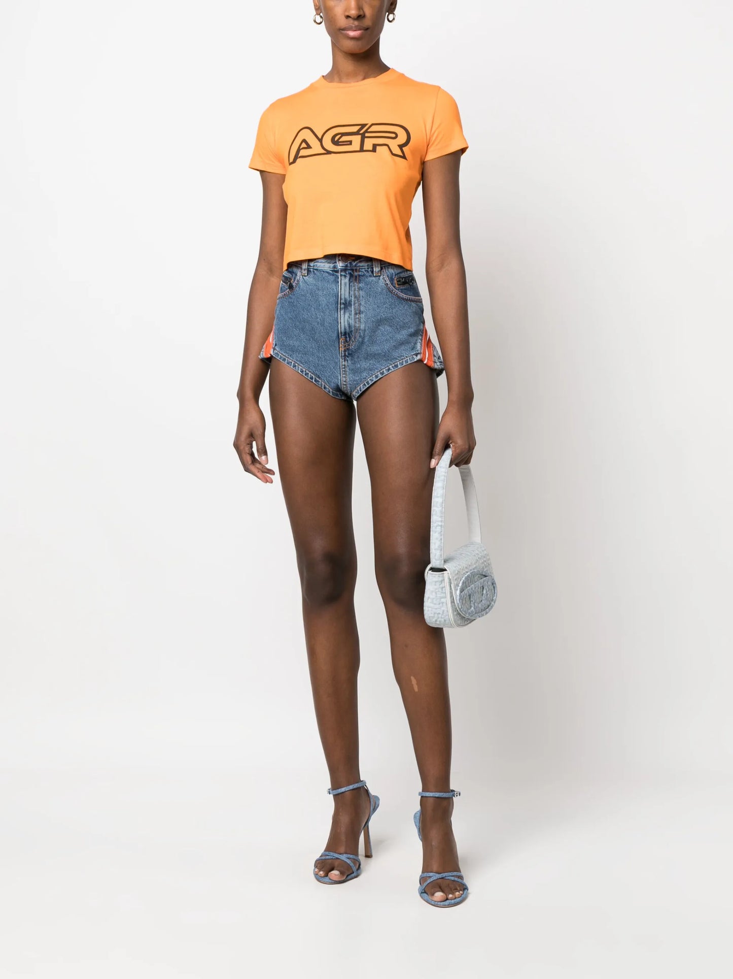 high-waist denim mini shorts