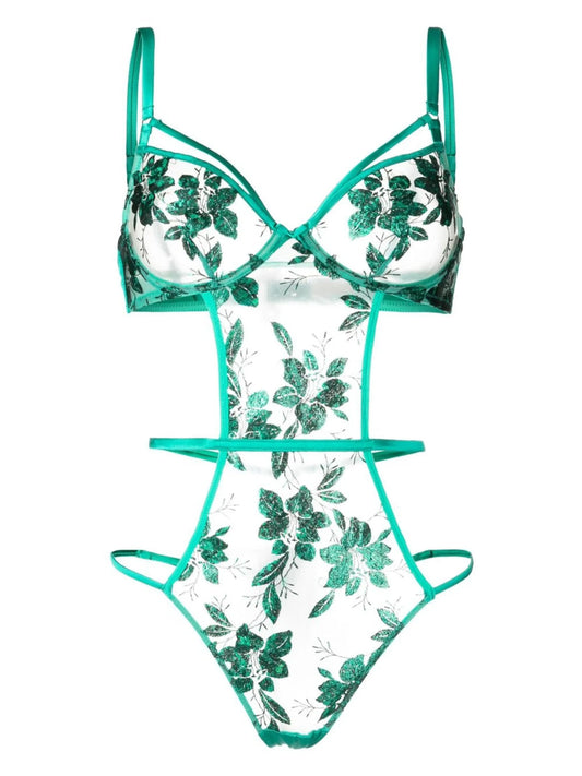 all-over floral embroidery bodysuit