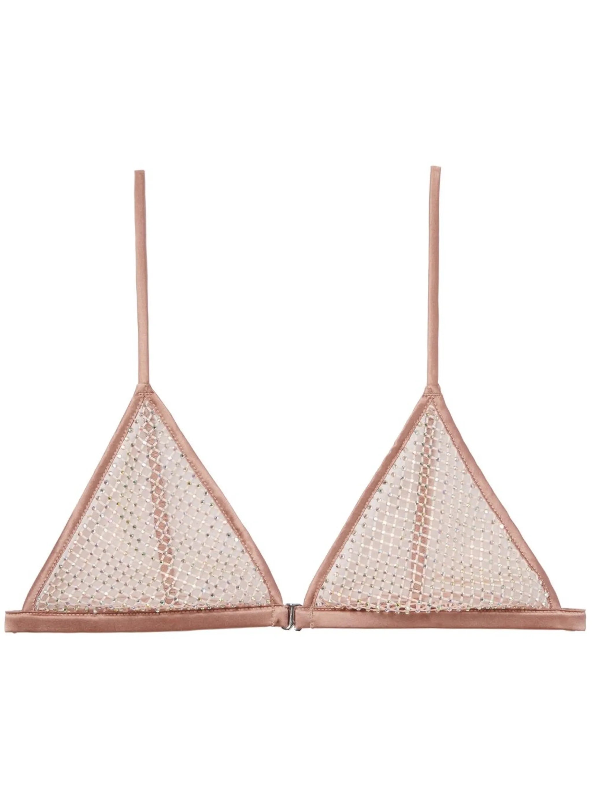 rhinestone-embellished fishnet triangle bra