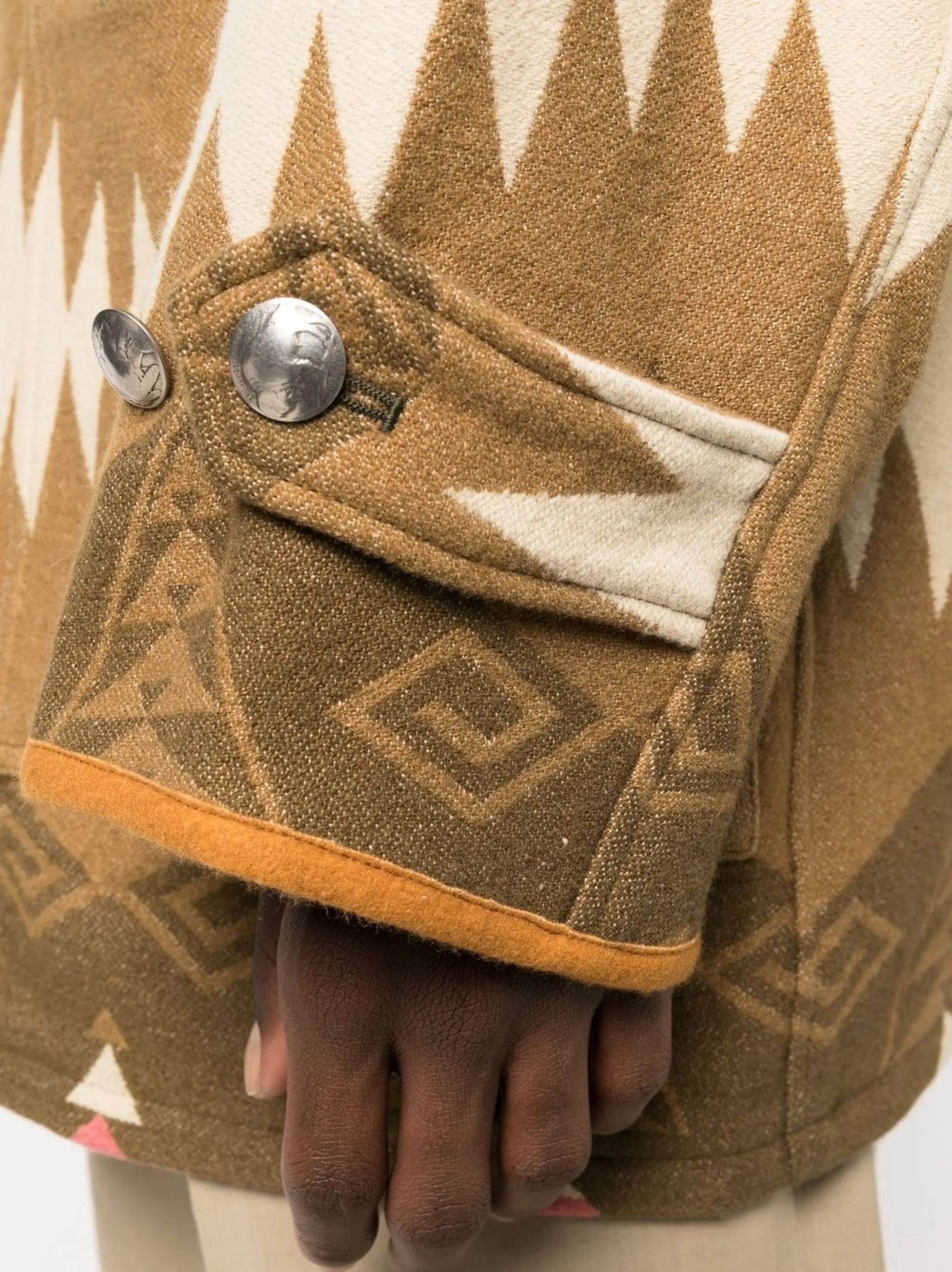 ikat-pattern wool coat