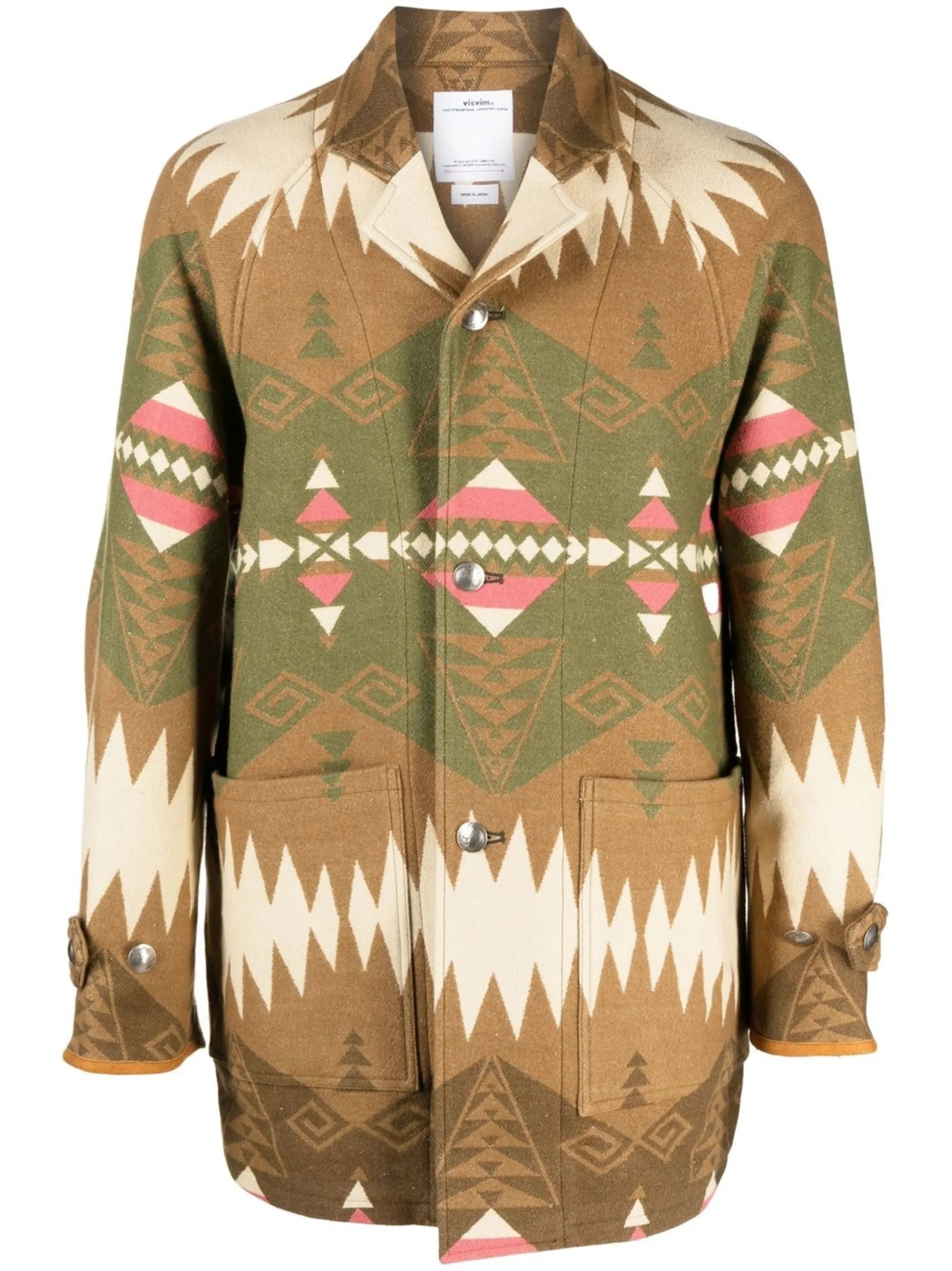 ikat-pattern wool coat