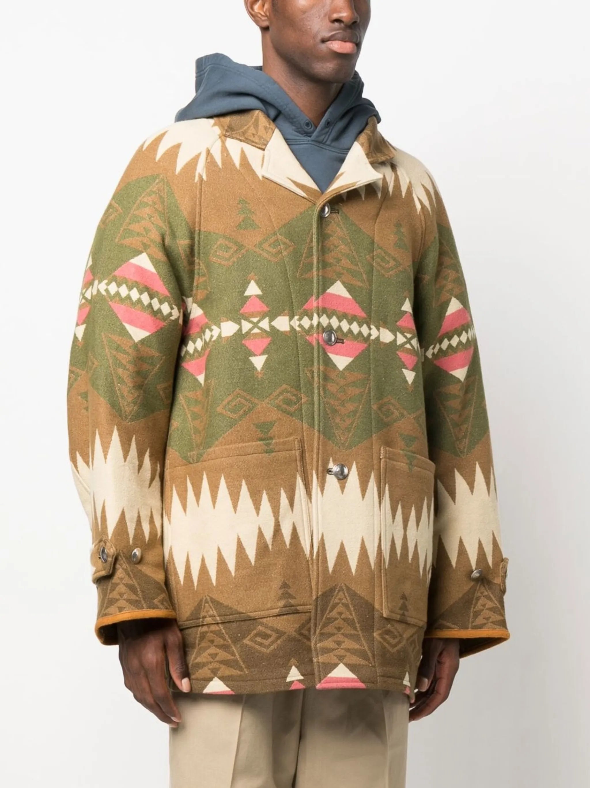 ikat-pattern wool coat