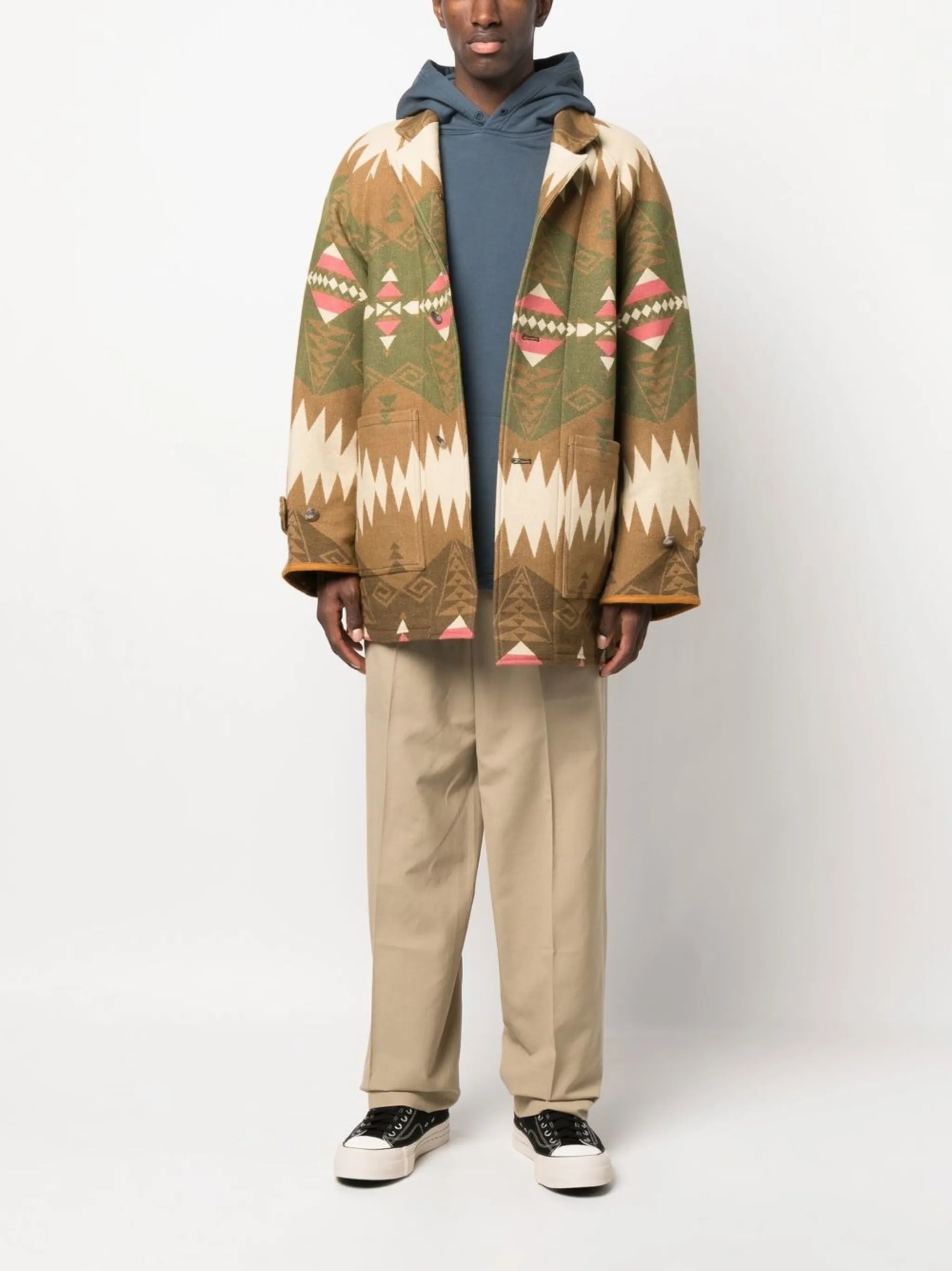 ikat-pattern wool coat