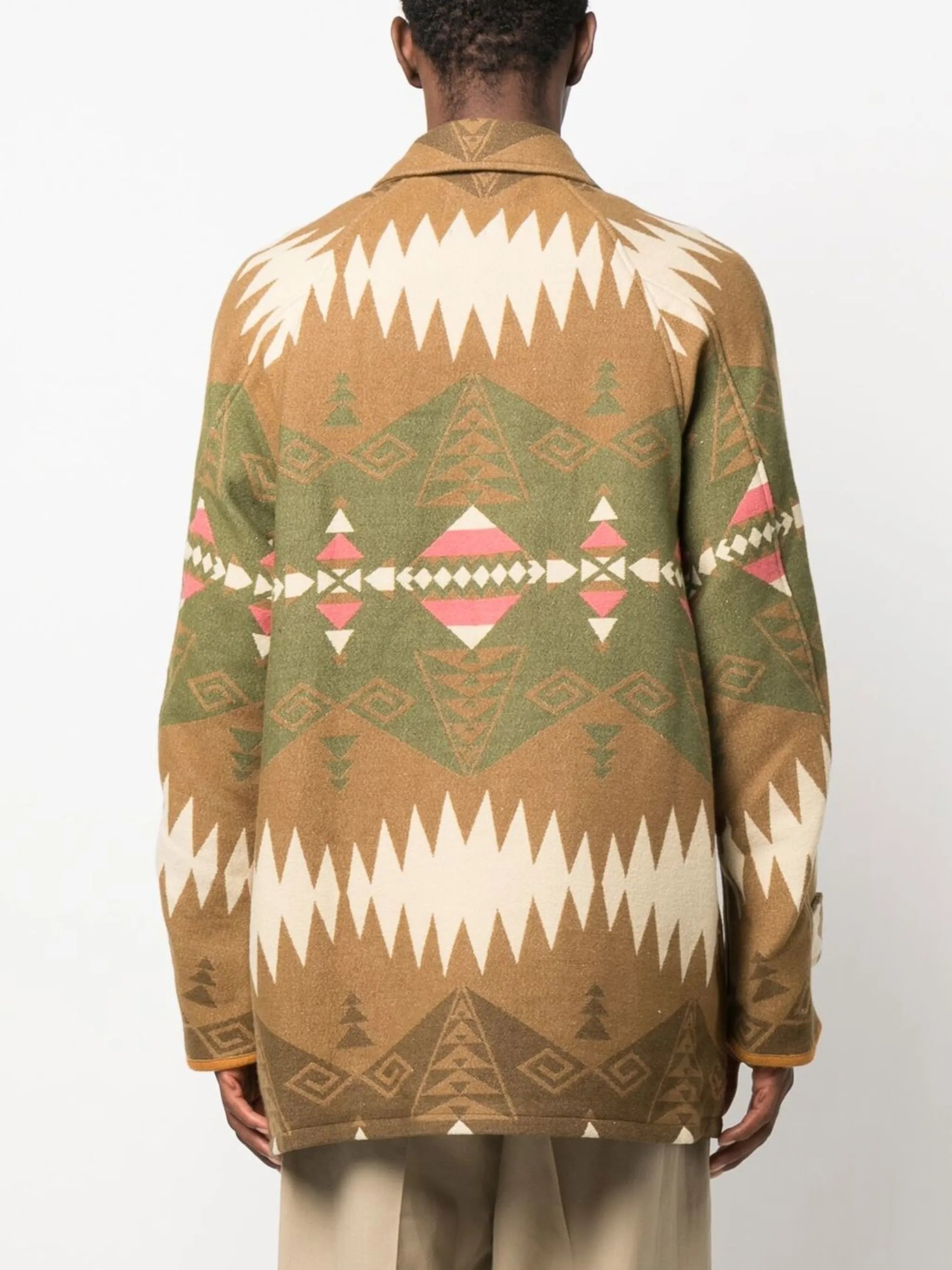 ikat-pattern wool coat