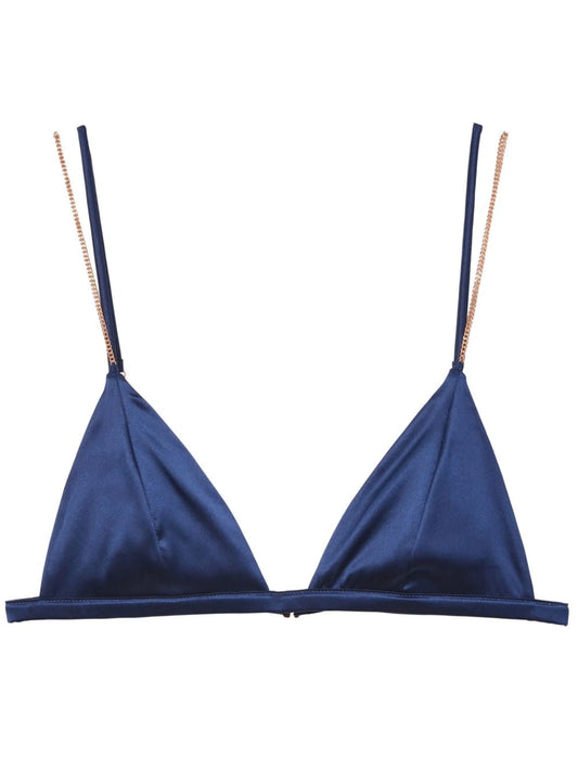 chain-detailed silk triangle bra