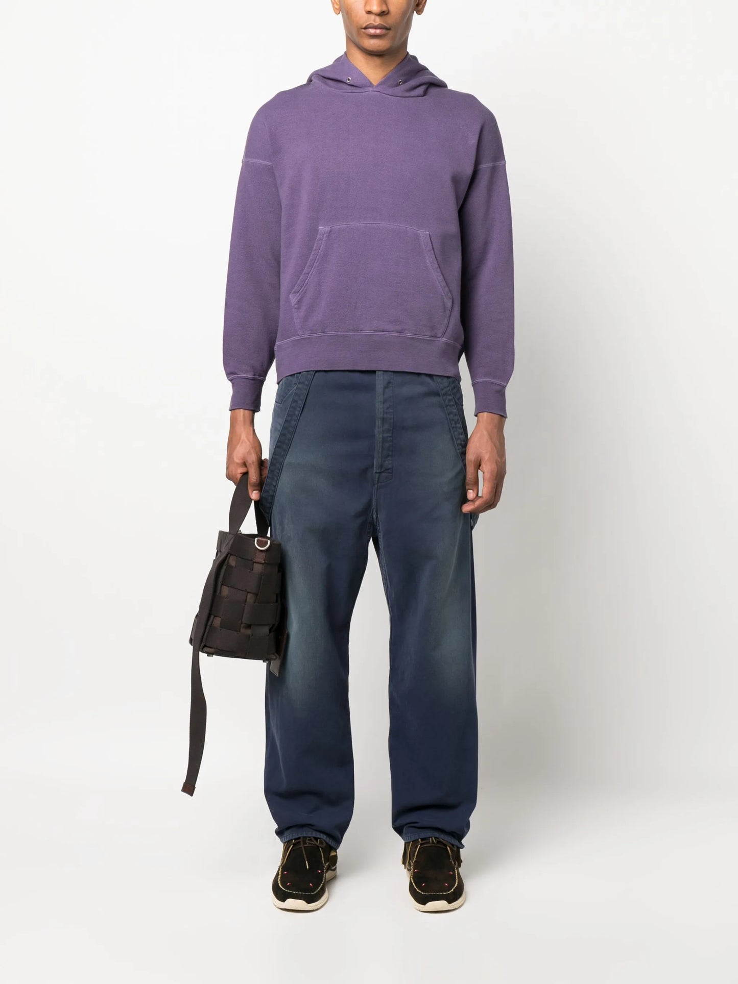 waist-belt straight-leg trousers