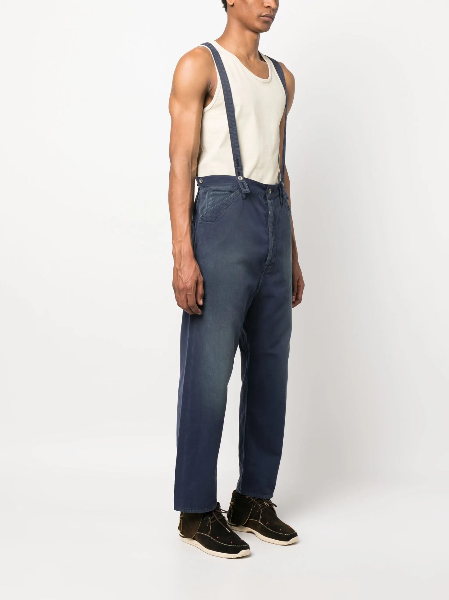 waist-belt straight-leg trousers