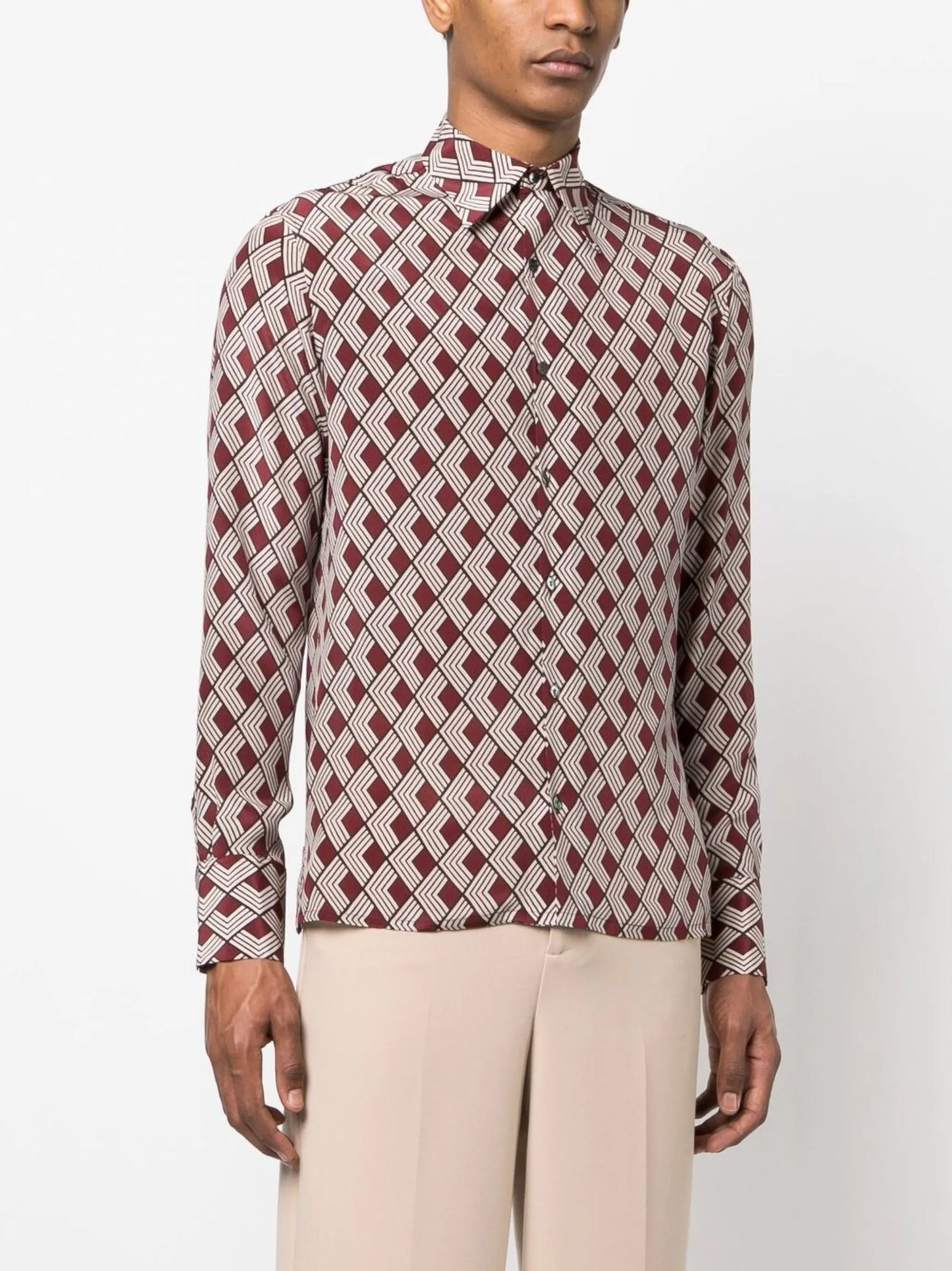 diamond-print silk shirt