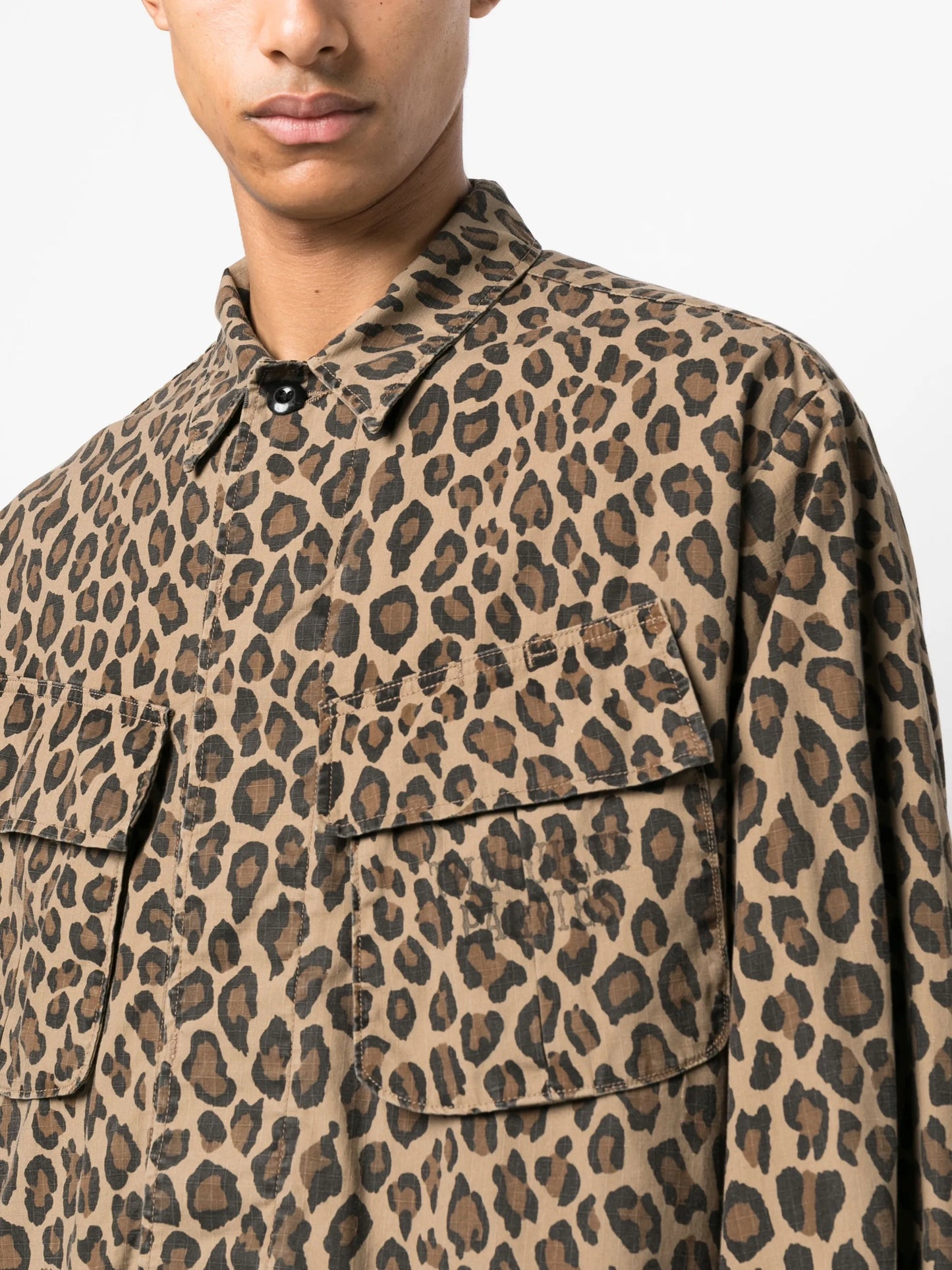 leopard-print cotton shirt jacket