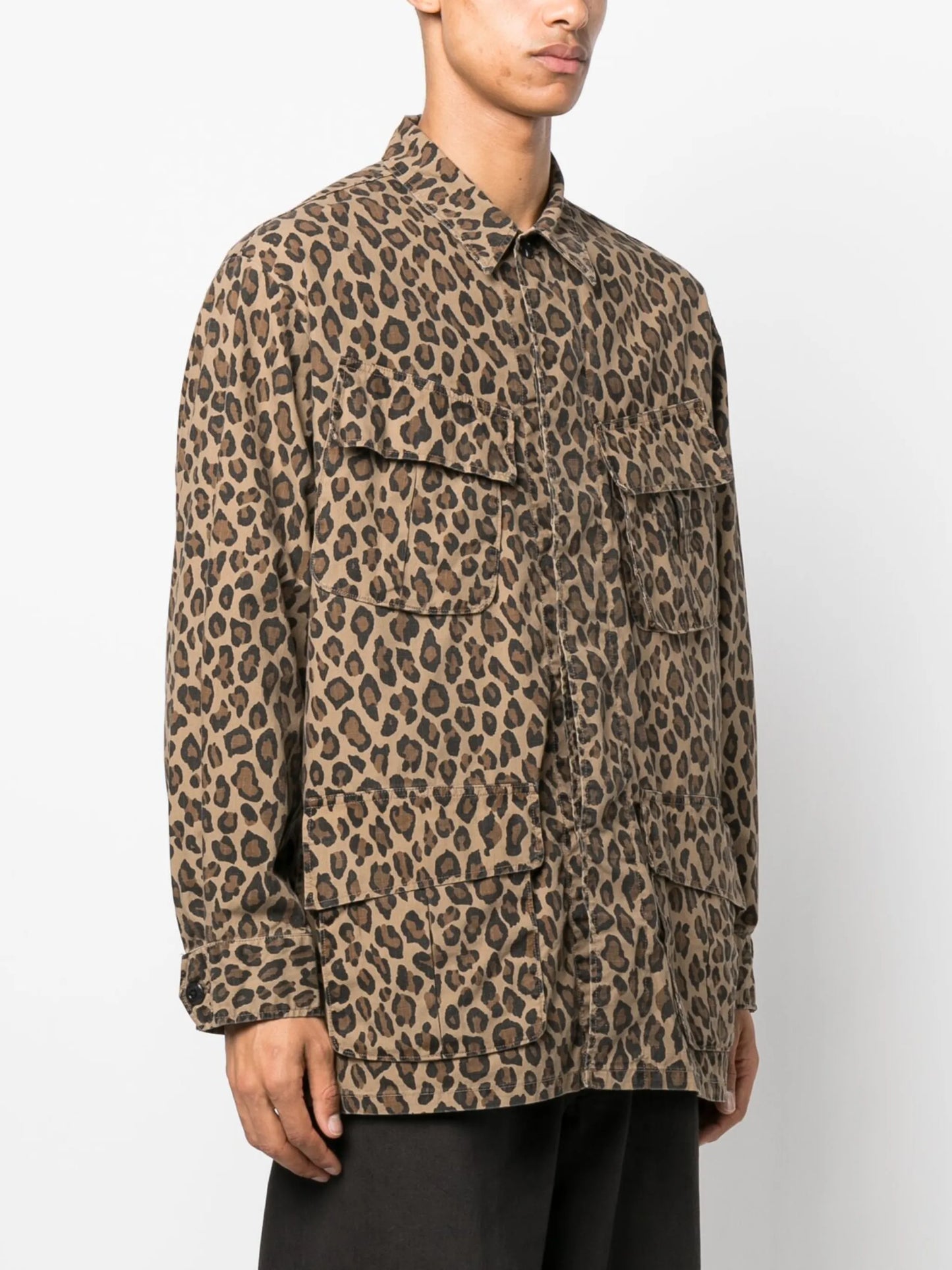 leopard-print cotton shirt jacket