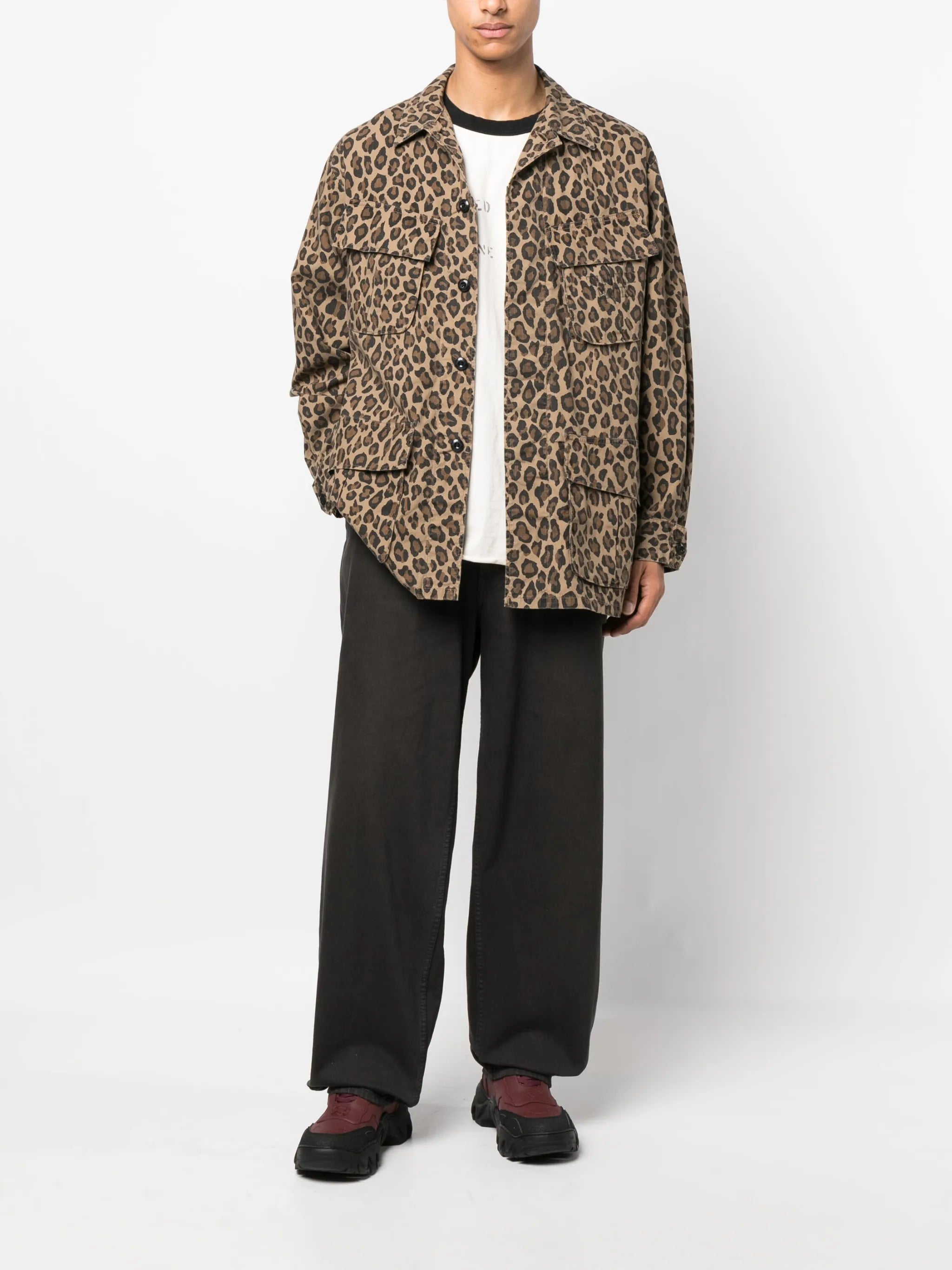 leopard-print cotton shirt jacket