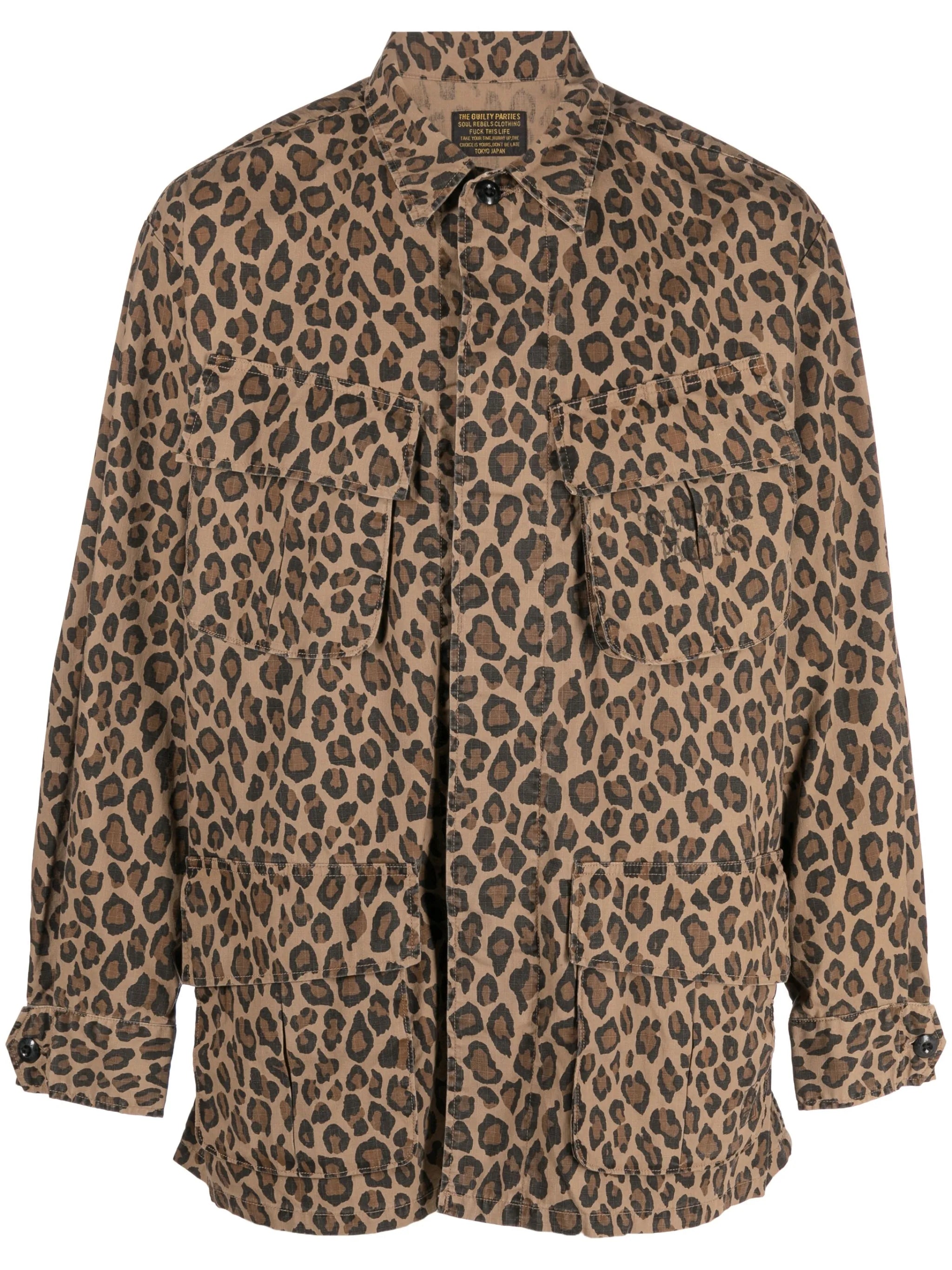 leopard-print cotton shirt jacket