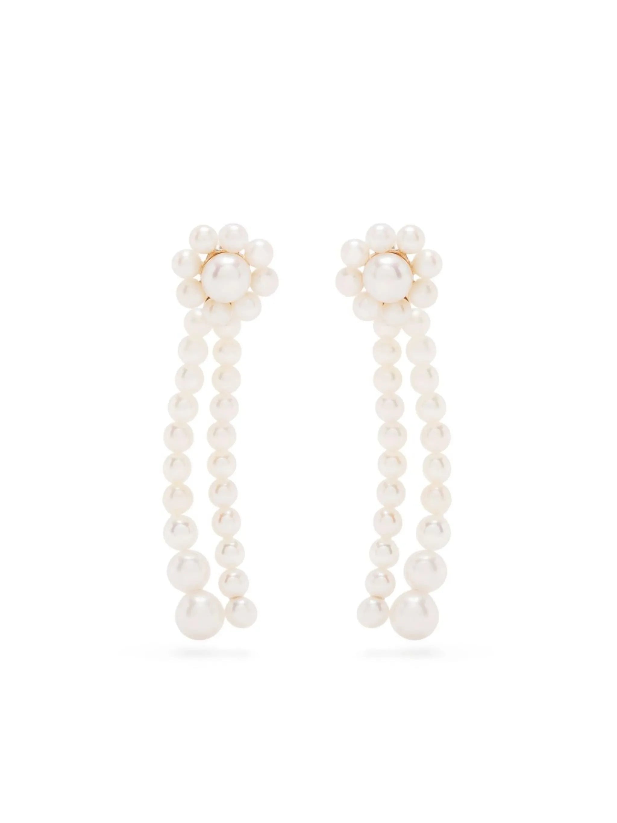 14kt yellow gold pearl Promenade de Fleur earrings