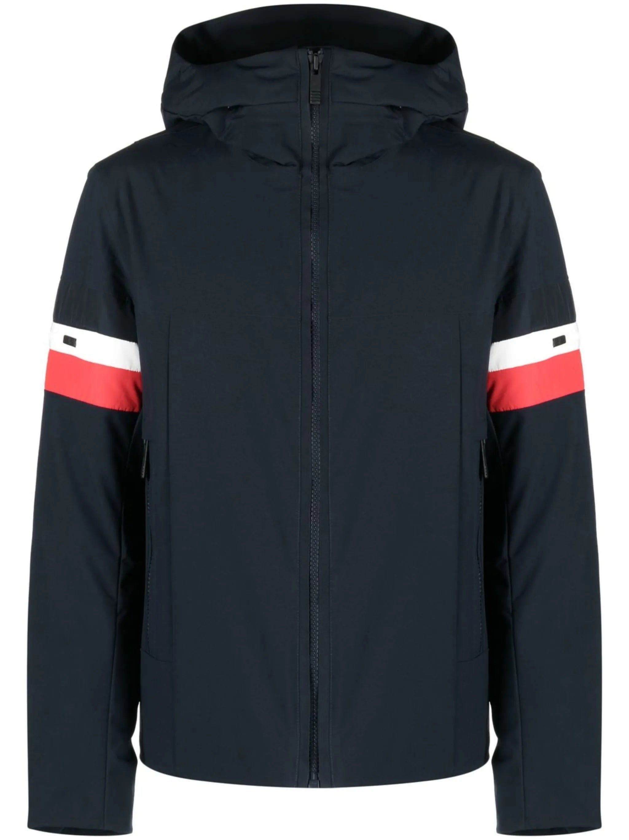 stripe-panel hooded ski jacket