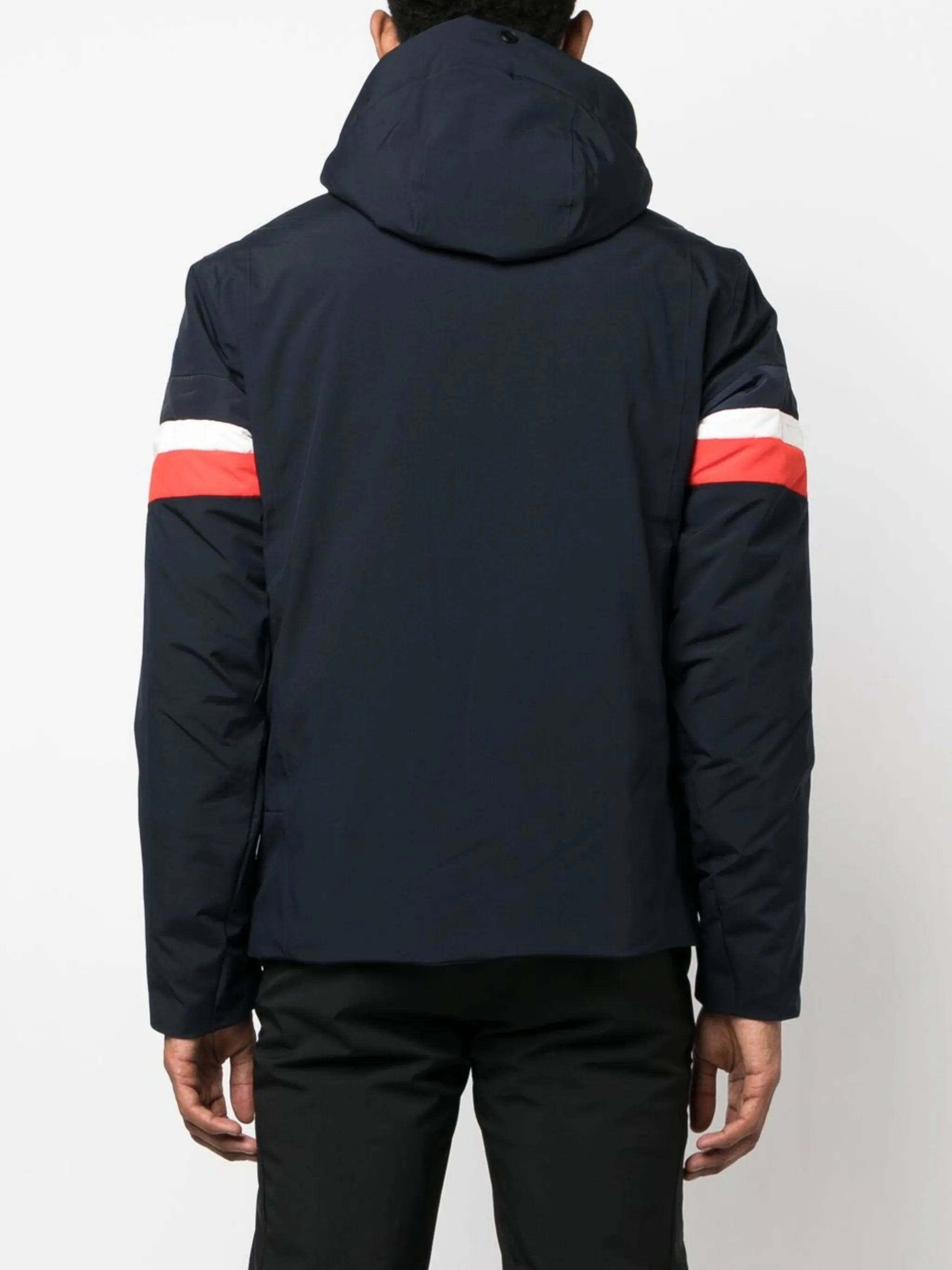 stripe-panel hooded ski jacket