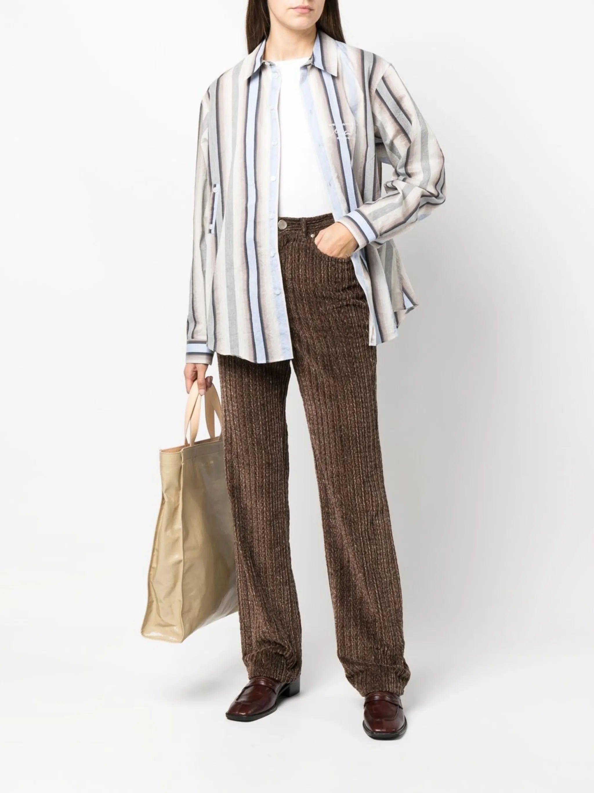 striped logo-embroidered shirt