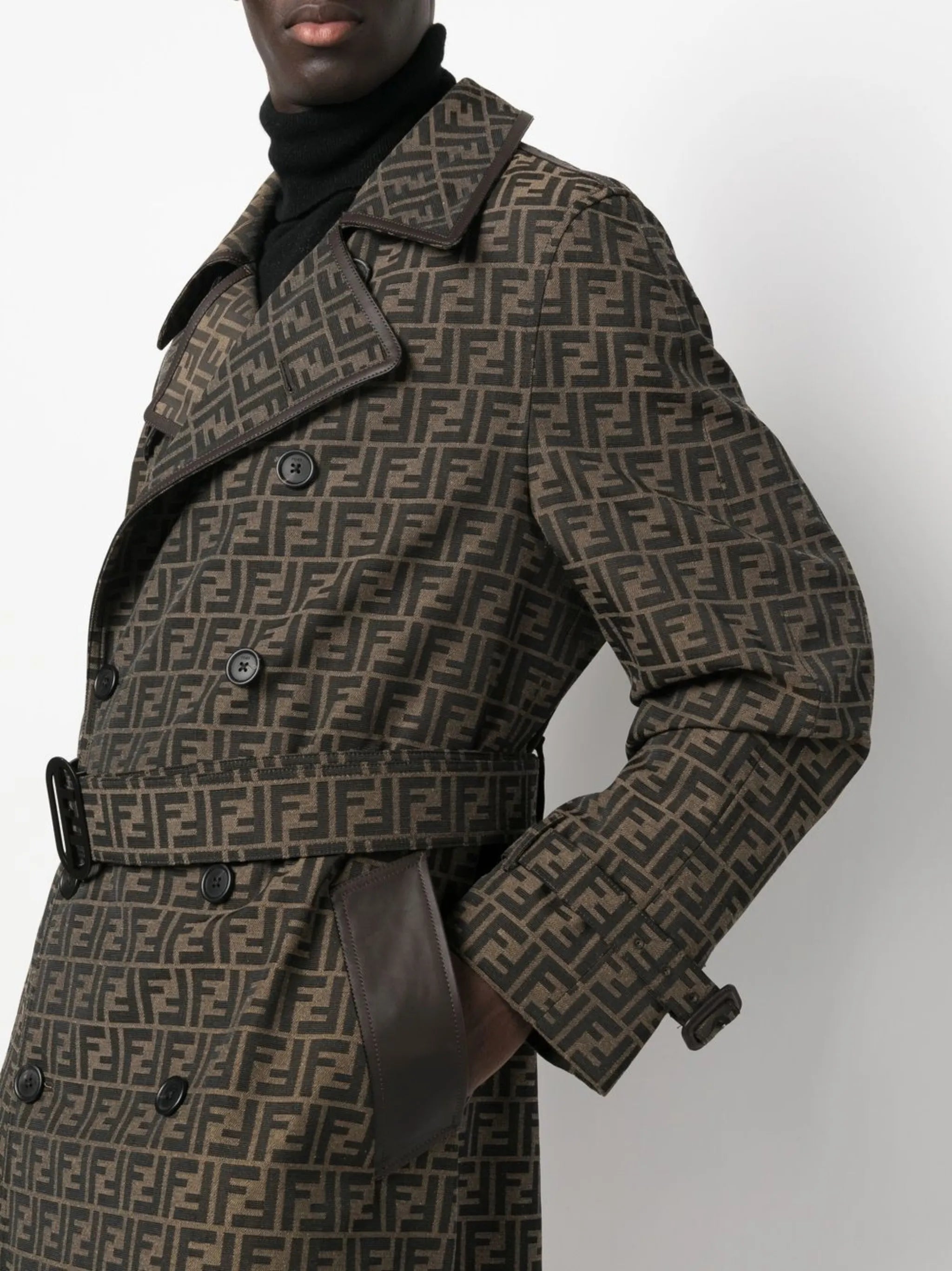 FF jacquard double-breasted trench coat