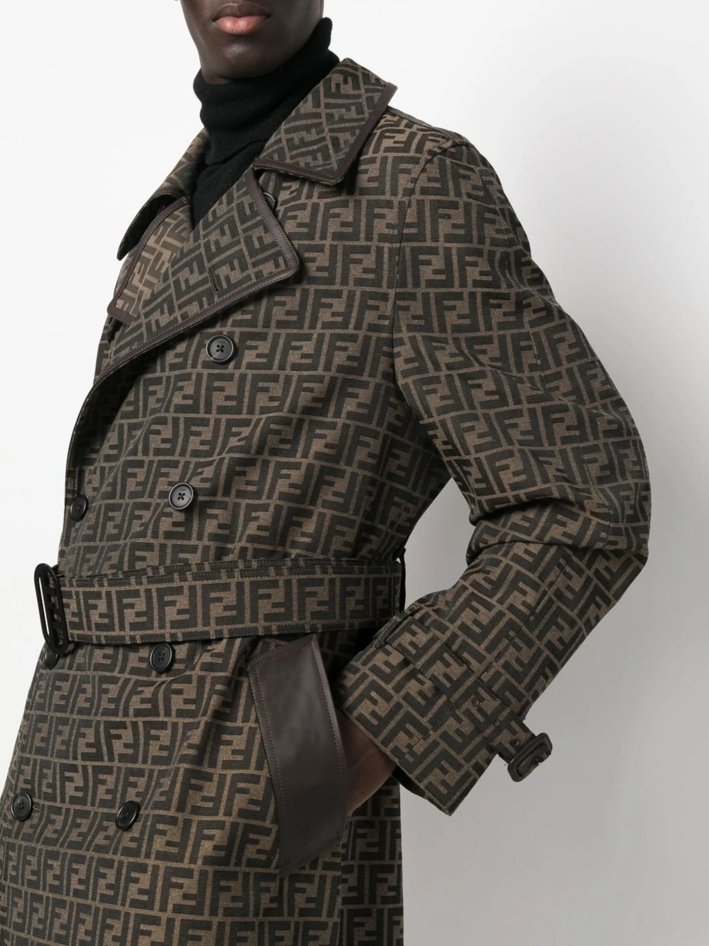 FF jacquard double-breasted trench coat