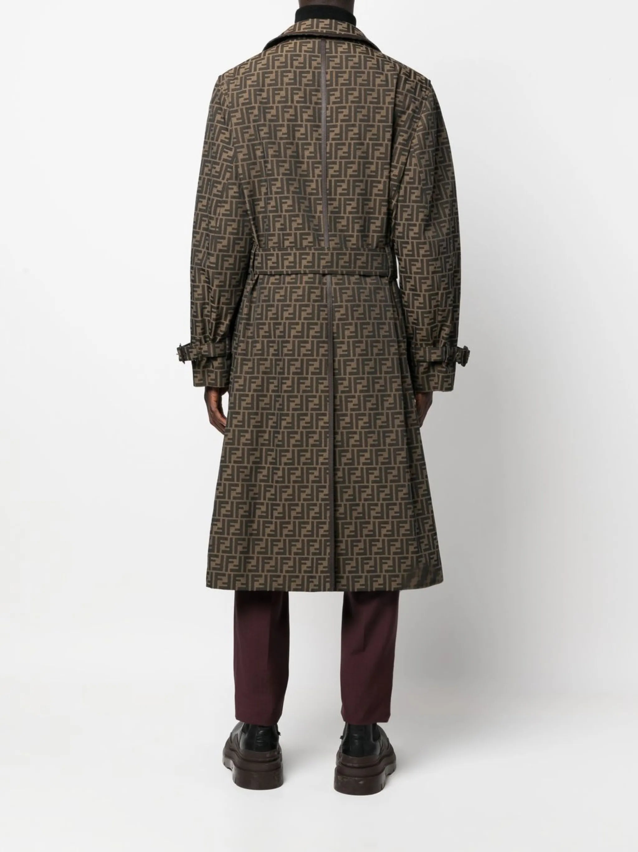 FF jacquard double-breasted trench coat