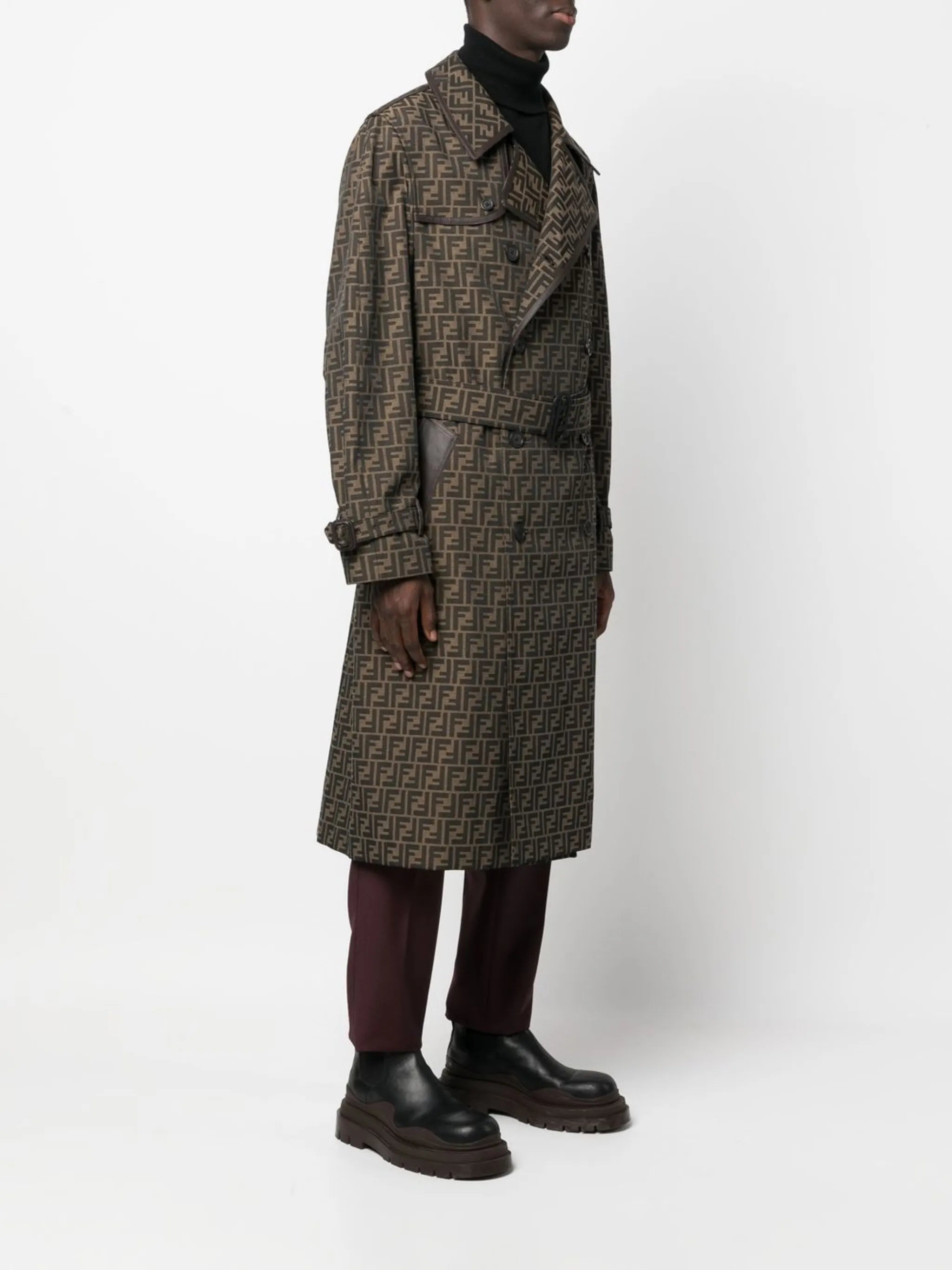 FF jacquard double-breasted trench coat