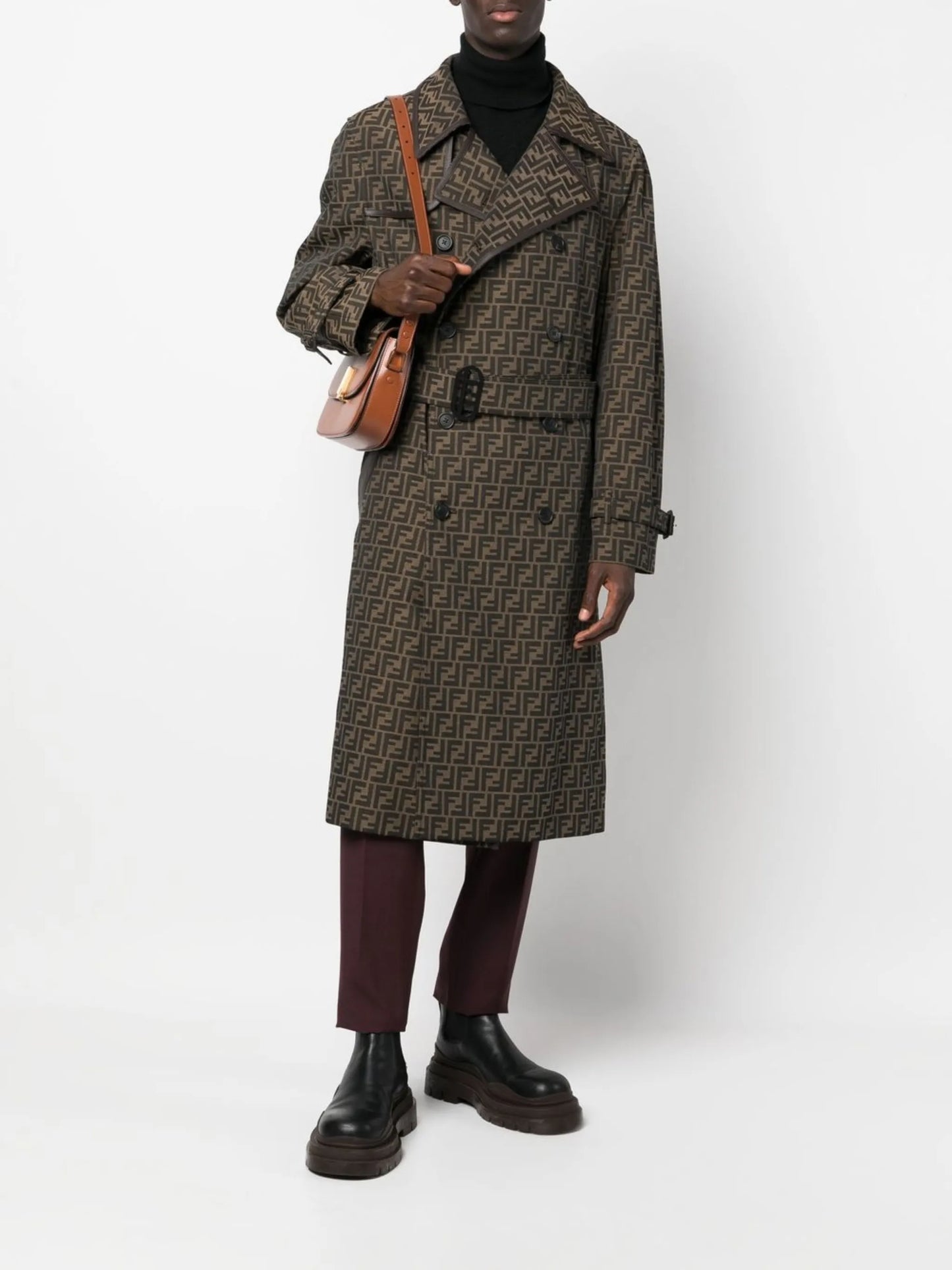 FF jacquard double-breasted trench coat