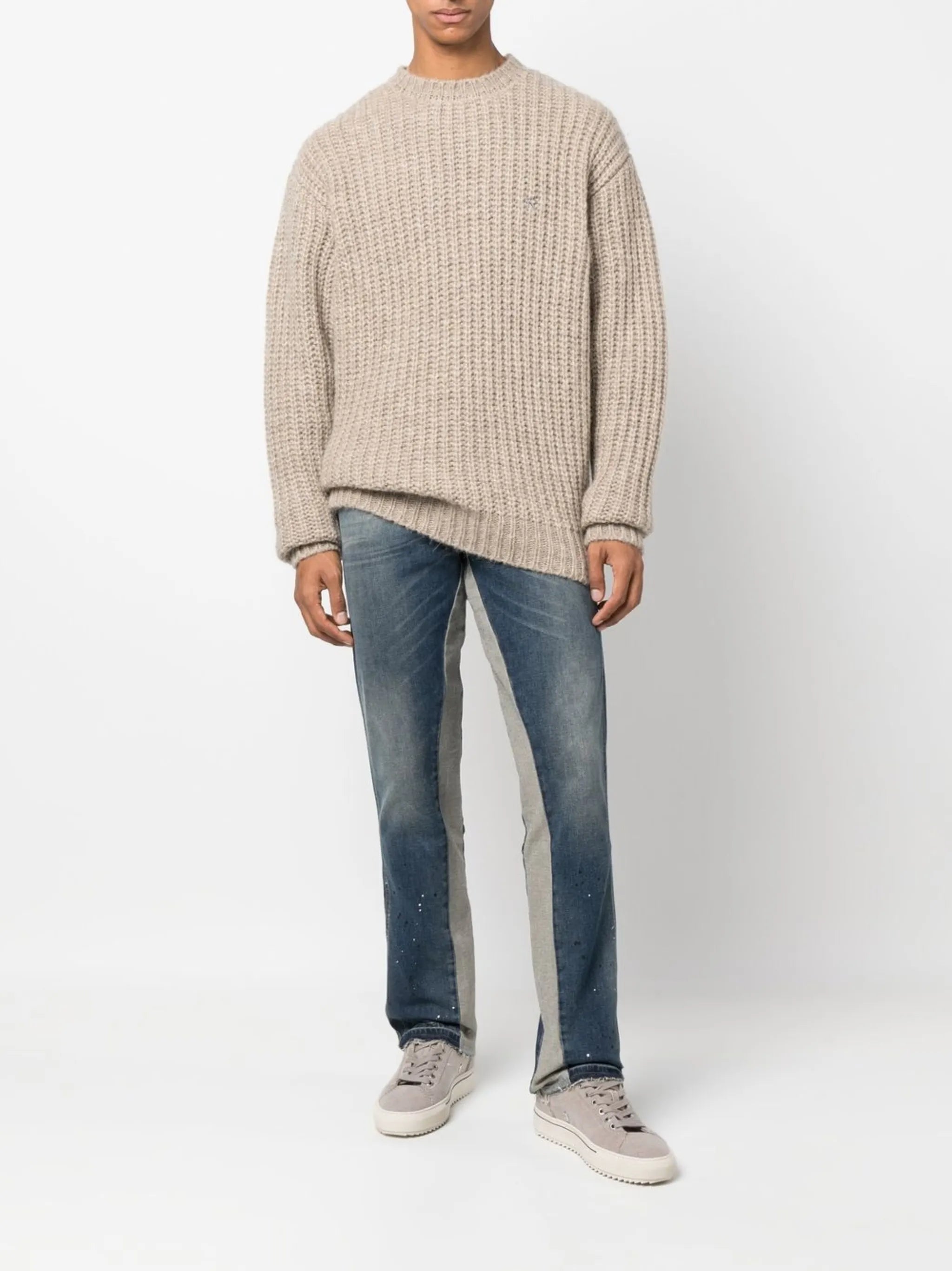 two-tone straight-leg jeans