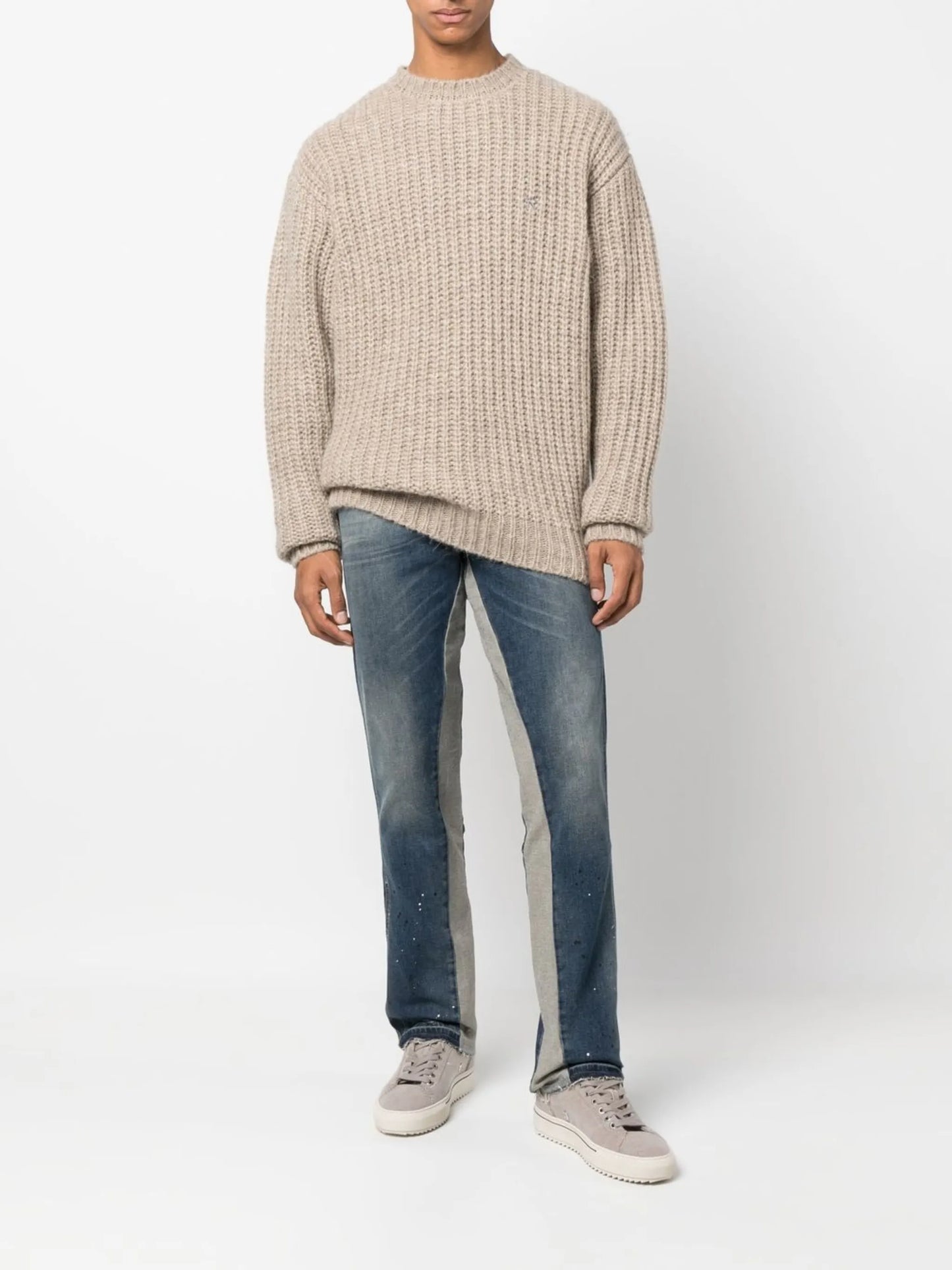 two-tone straight-leg jeans