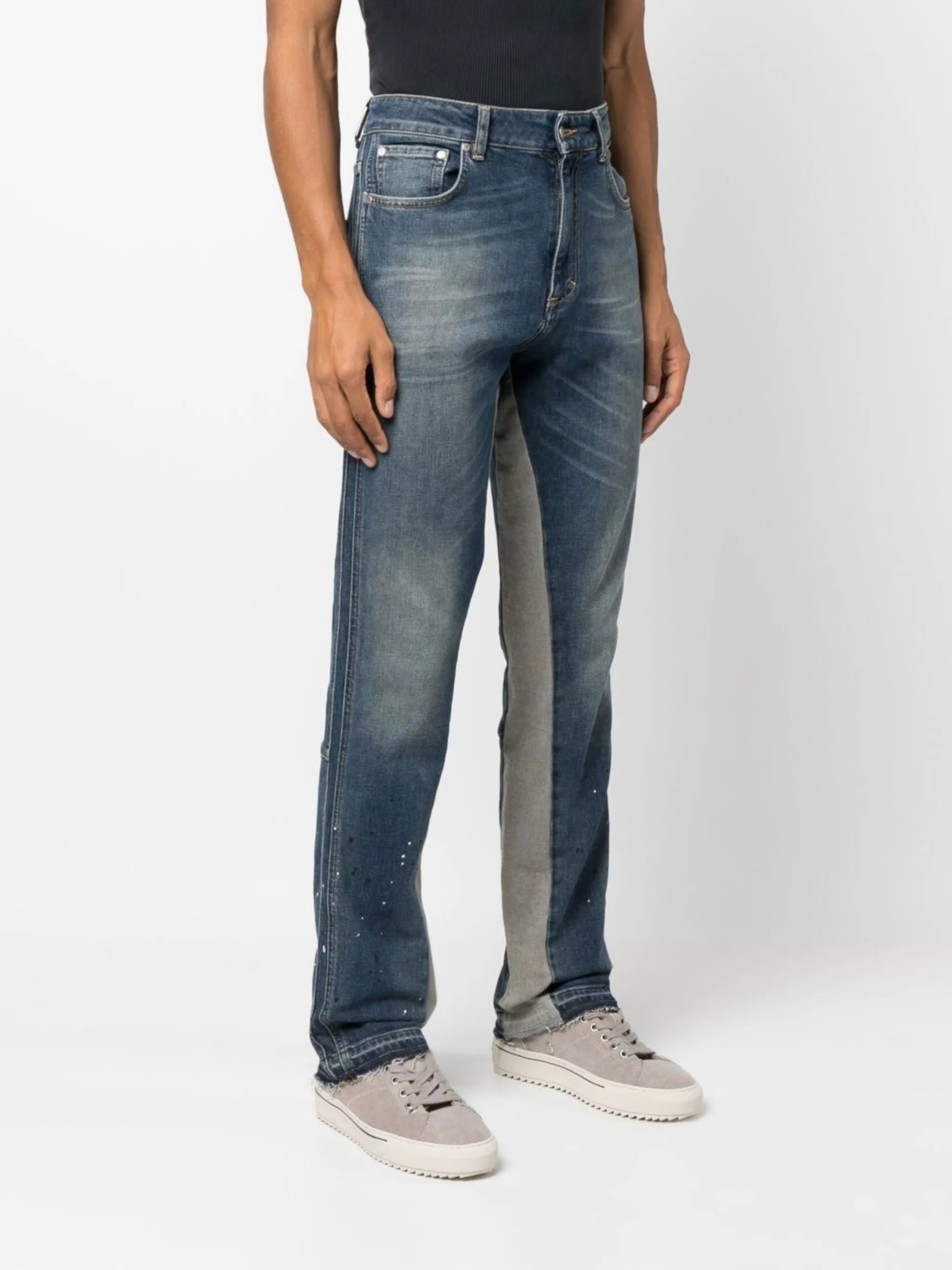 two-tone straight-leg jeans