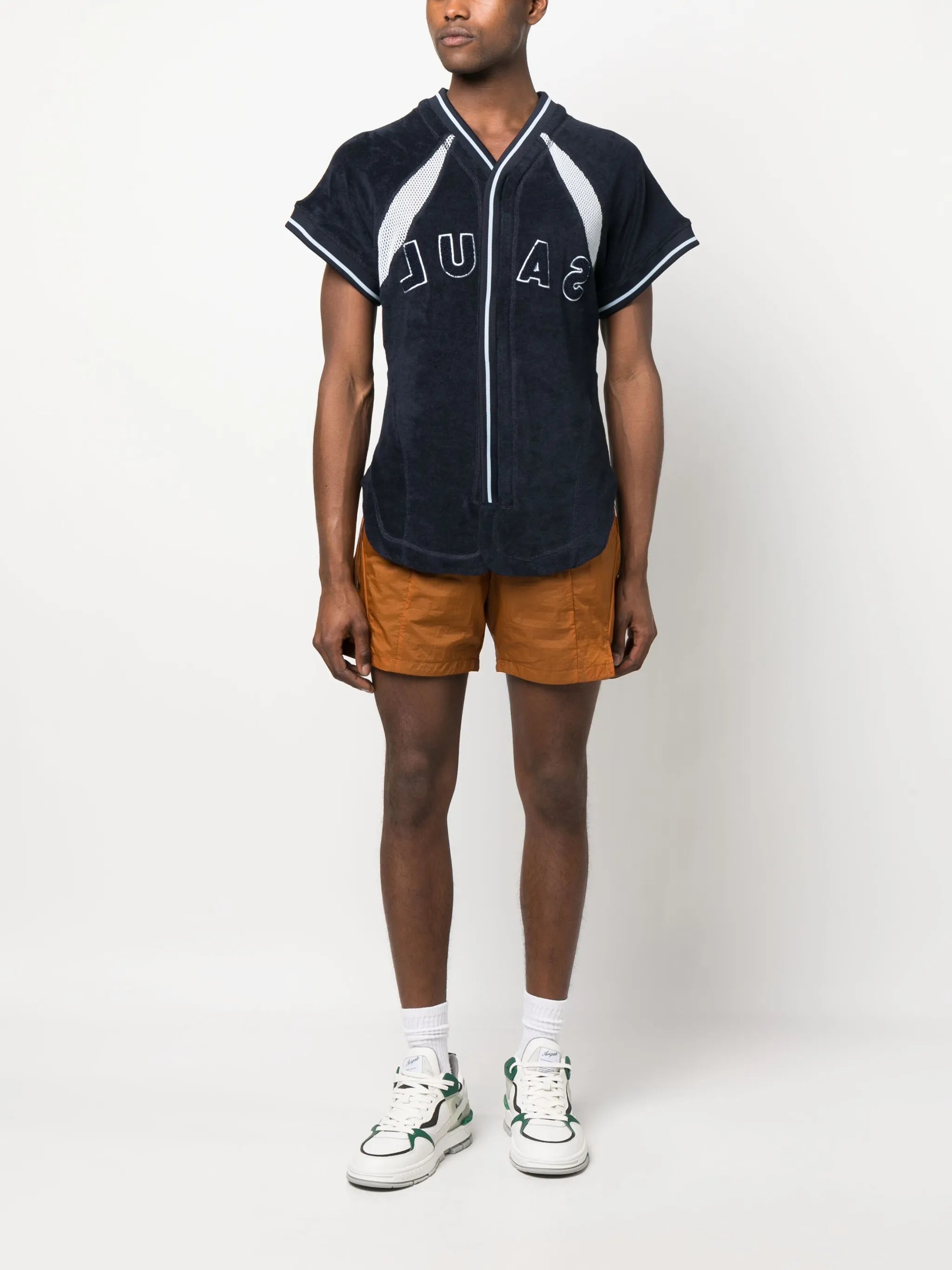 logo-embossed cap-sleeve top