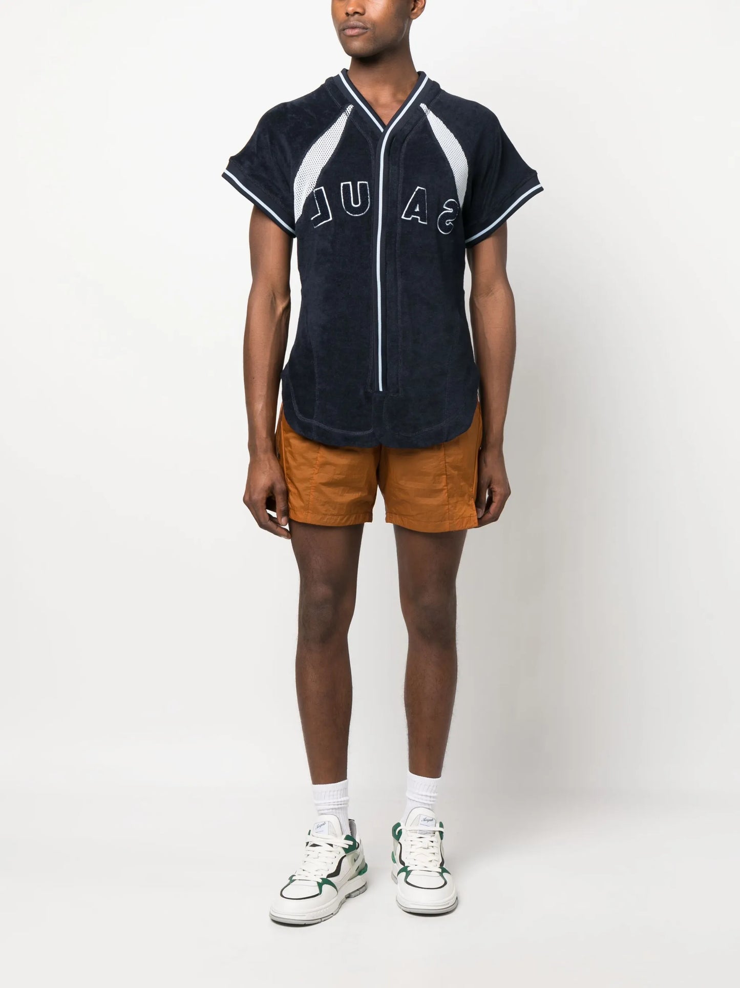 logo-embossed cap-sleeve top