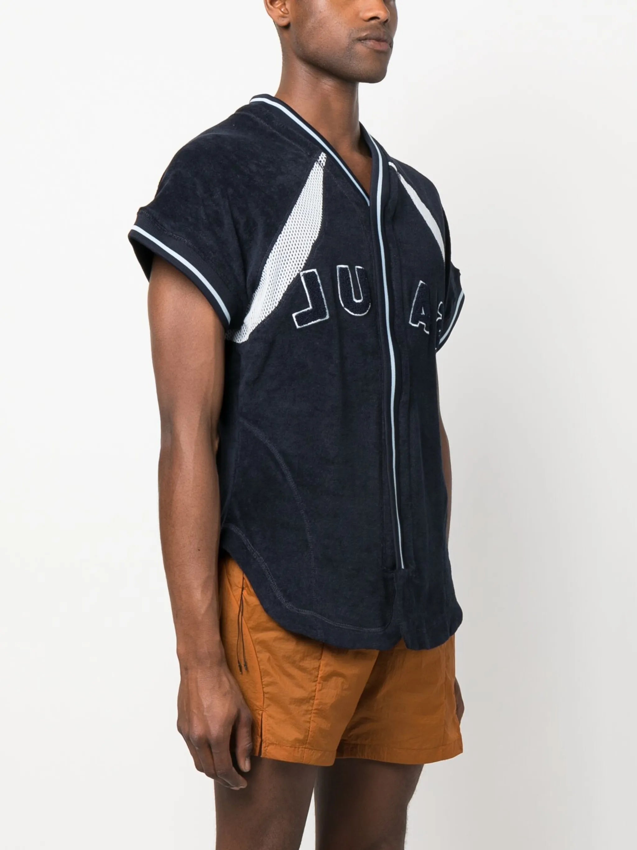 logo-embossed cap-sleeve top