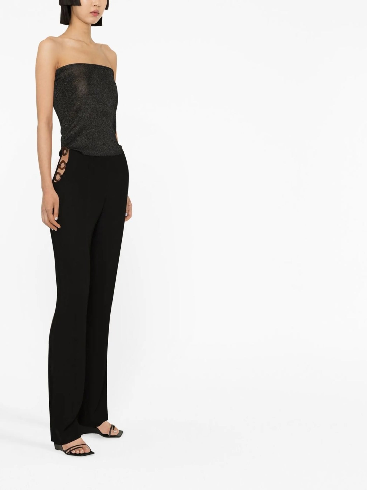 ring-detail straight-leg trousers