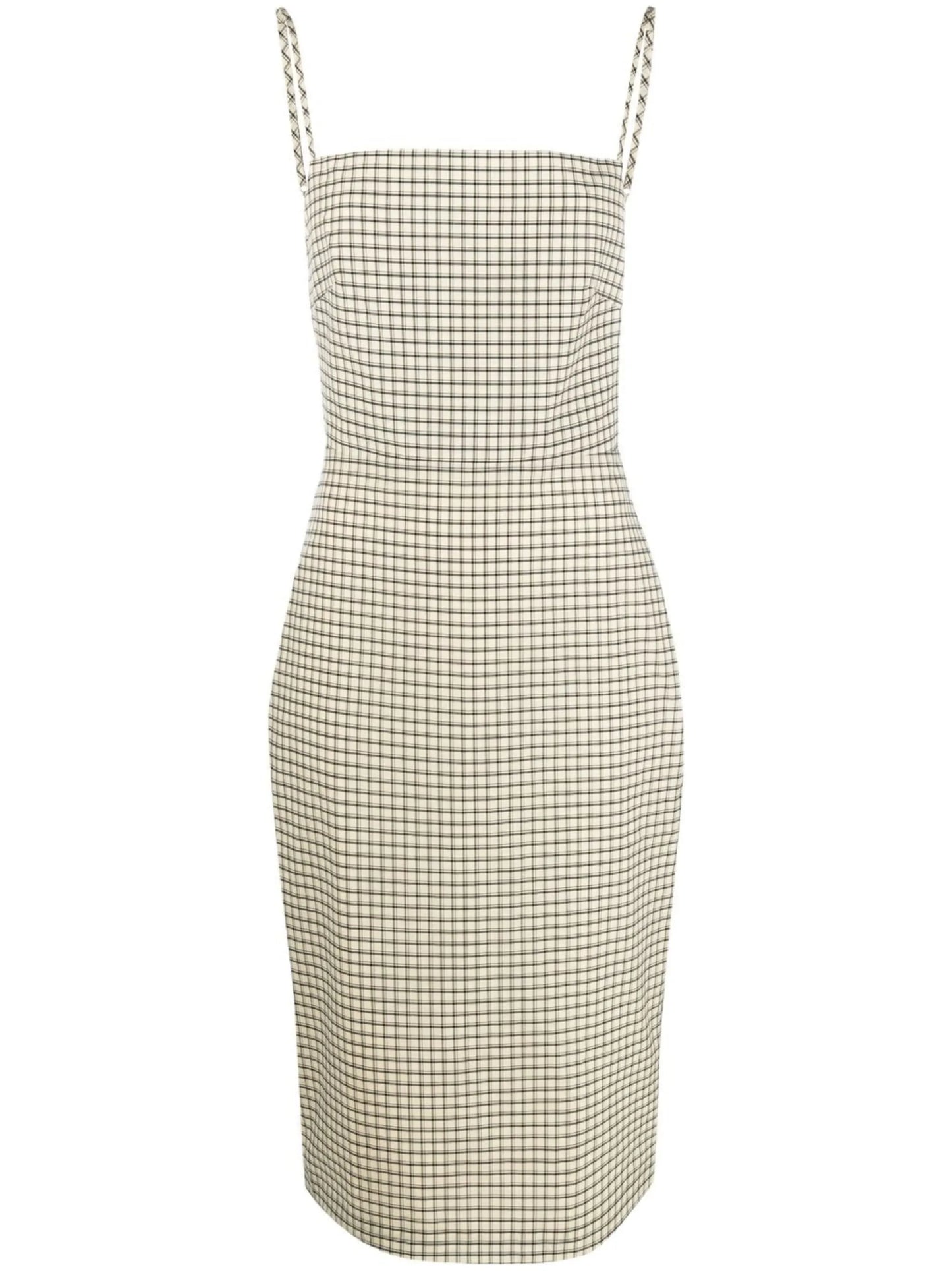 check square-neck midi-dress