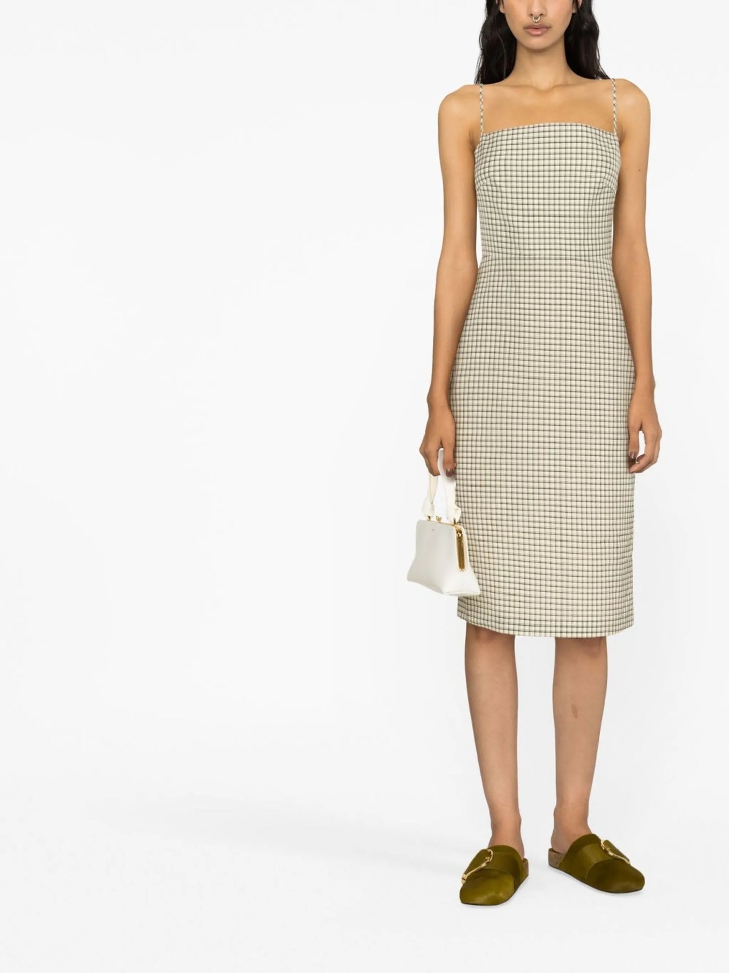 check square-neck midi-dress