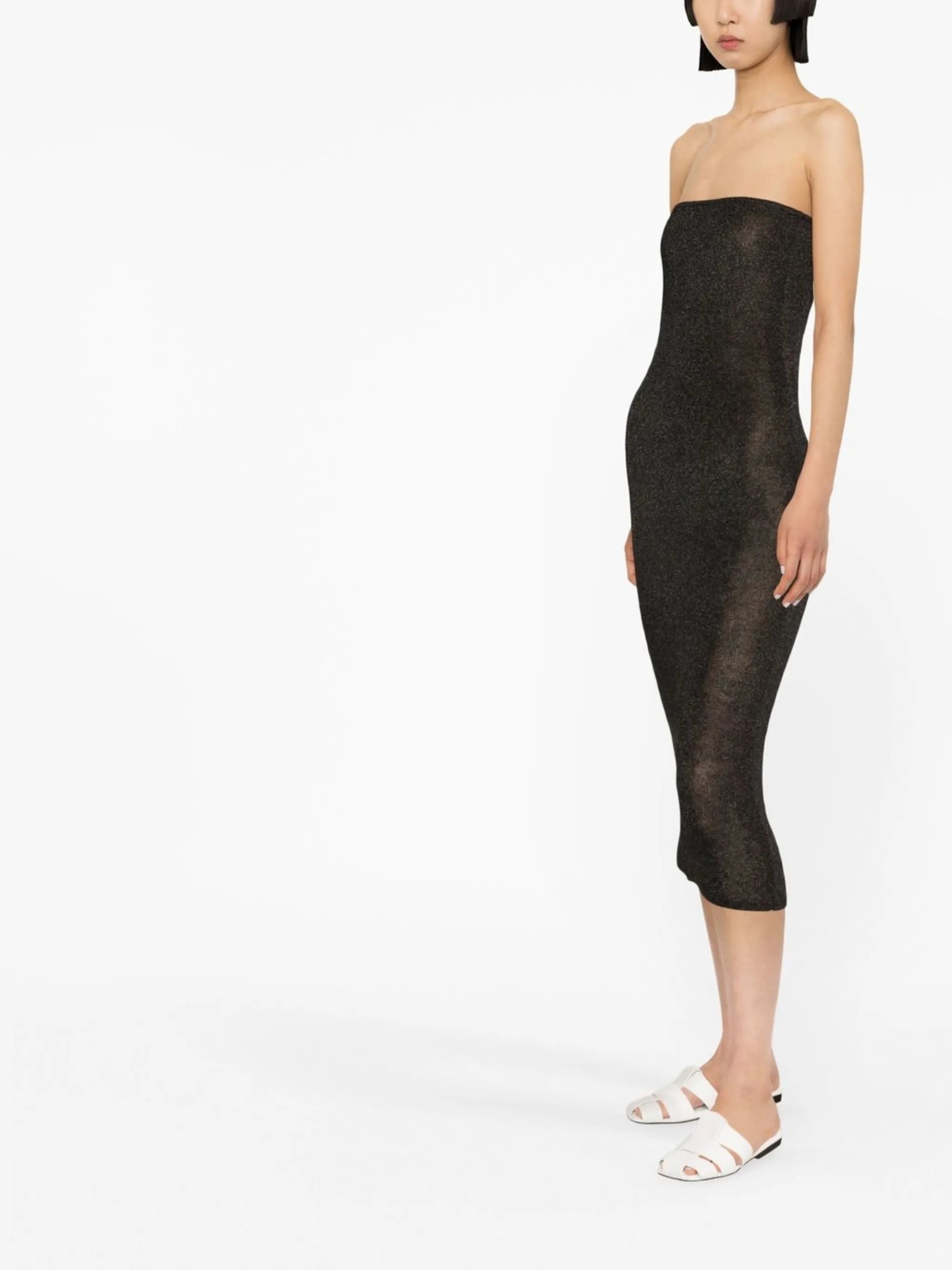 90s sheer-knit strapless midi dress