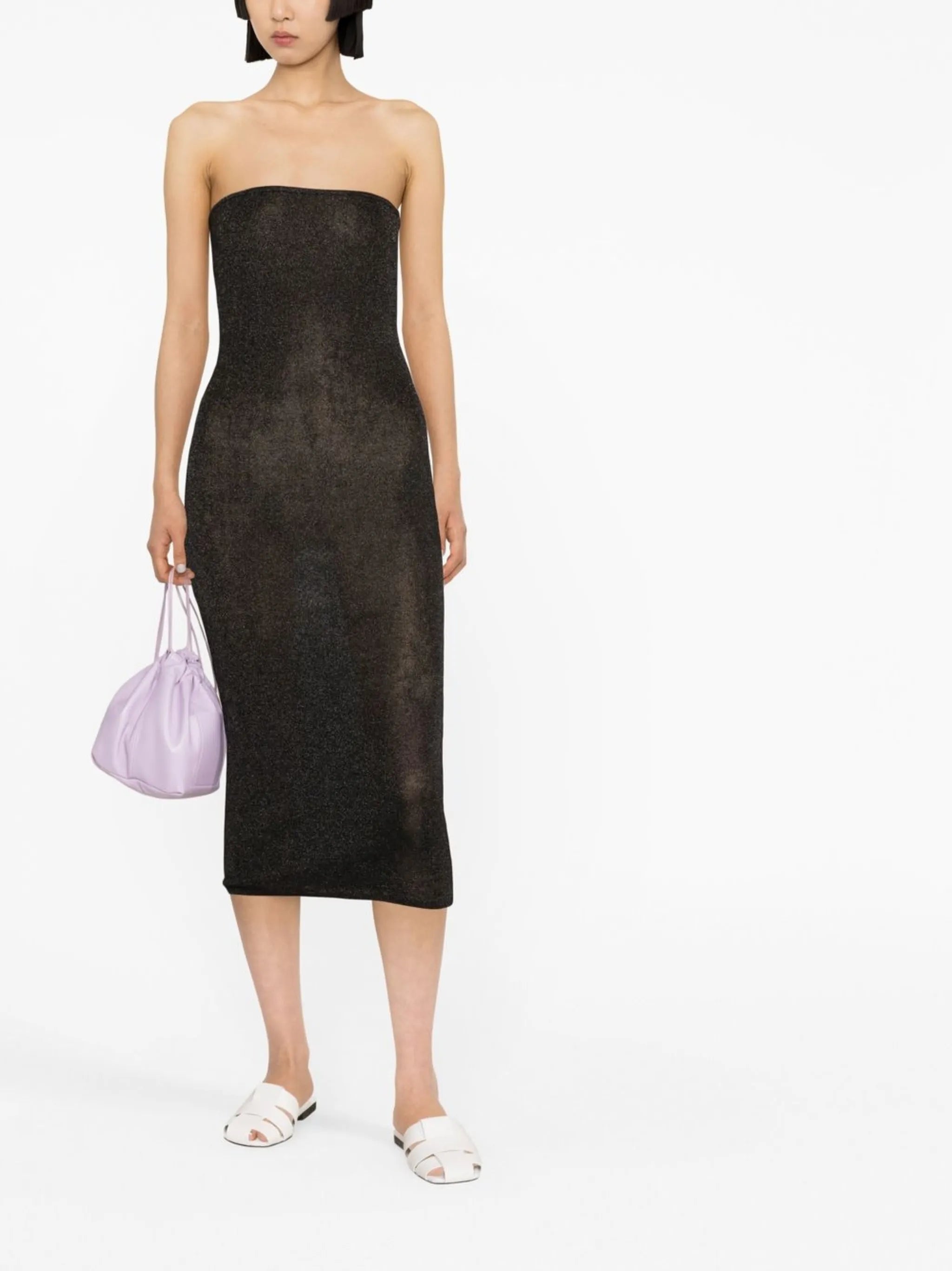 90s sheer-knit strapless midi dress