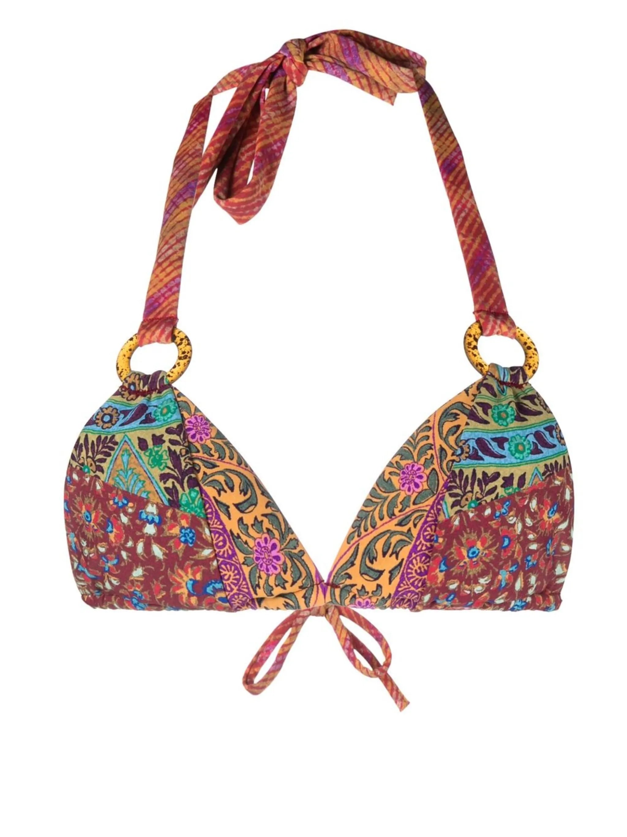 mix-print halterneck bikini top