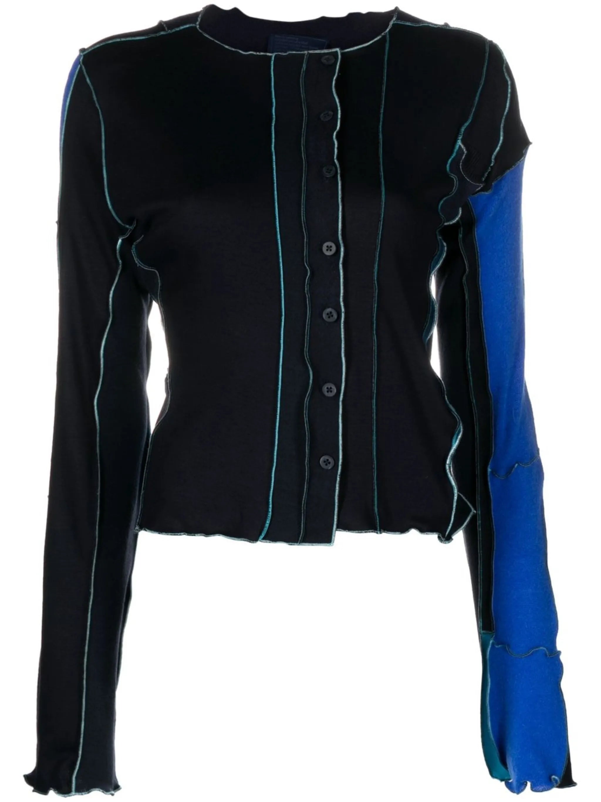 ruffle-detail patchwork cardigan