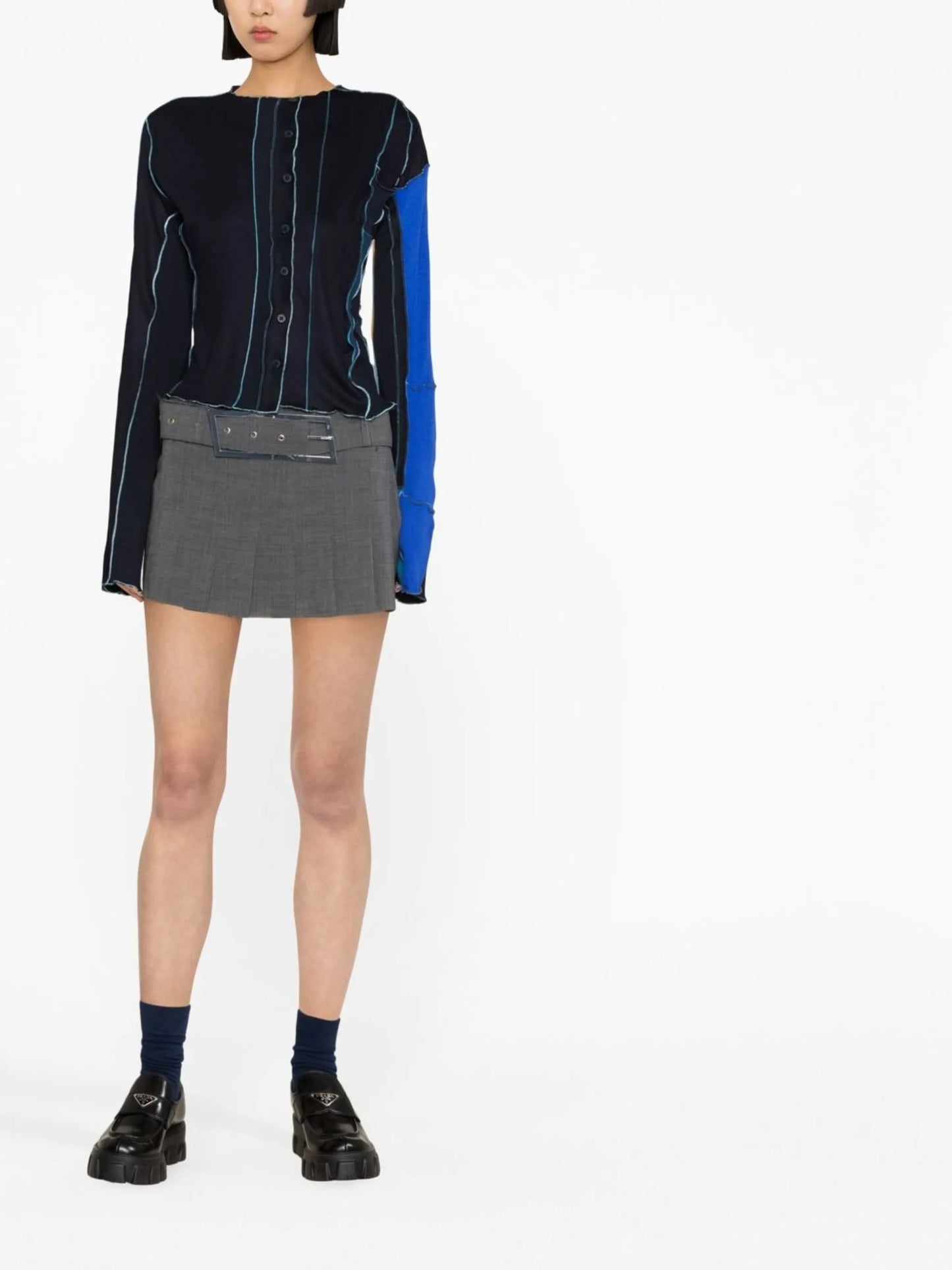 ruffle-detail patchwork cardigan