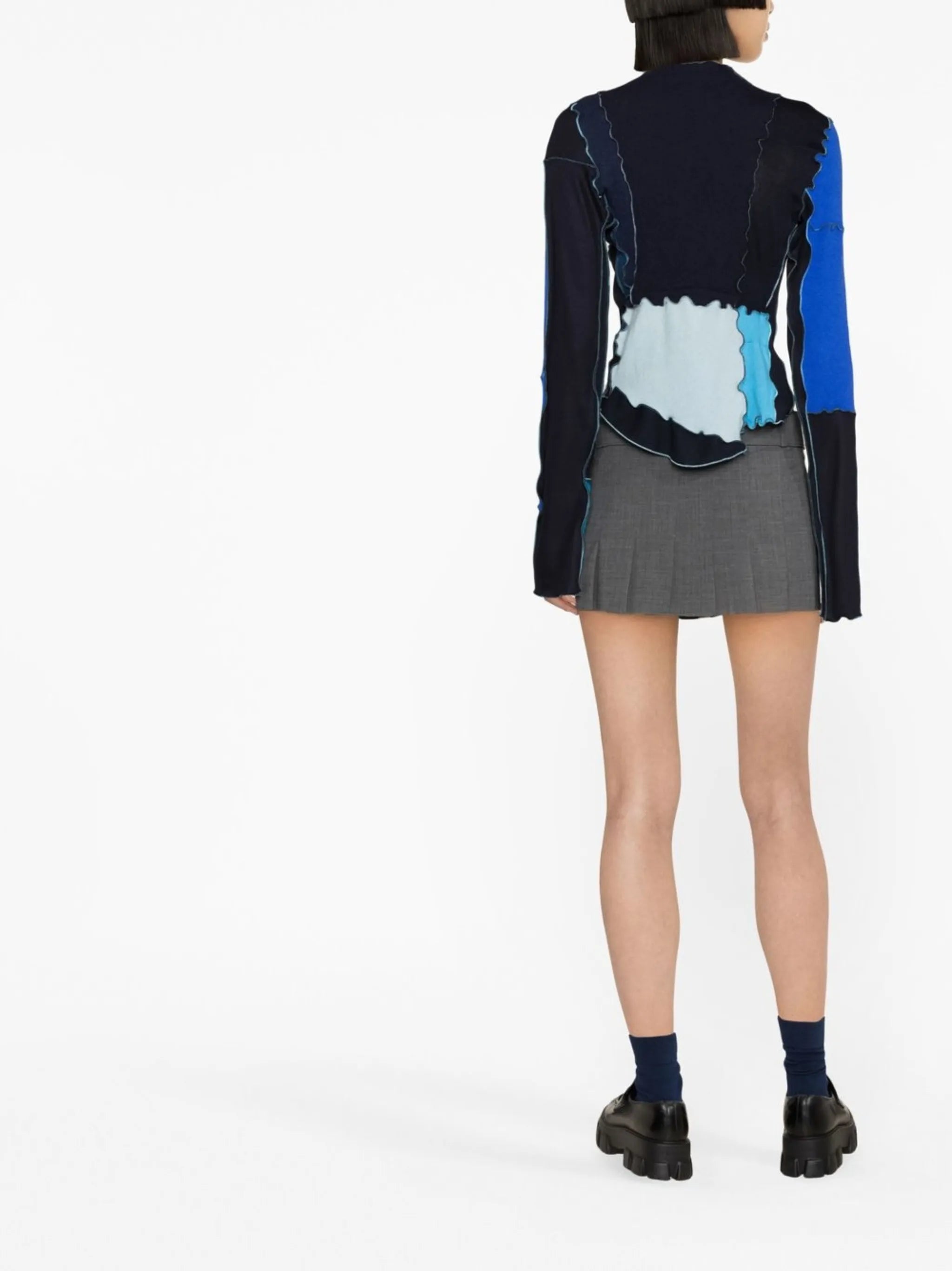 ruffle-detail patchwork cardigan